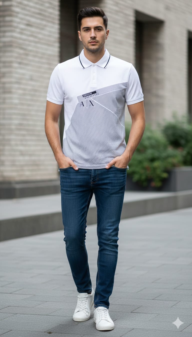 ARMANI EXCHANGE Luminous Pearl Contemporary Fit Colorblock Polo Shirt