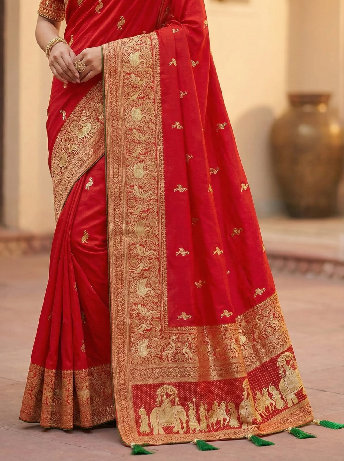 Elegant Weaves Traditional Red Silk Saree with Golden Embroidery