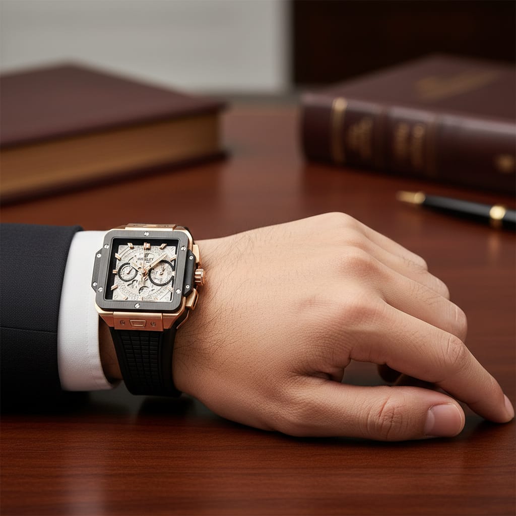 HUBLOT Obsidian Gold Classic Fusion Chronograph Rubber Watch