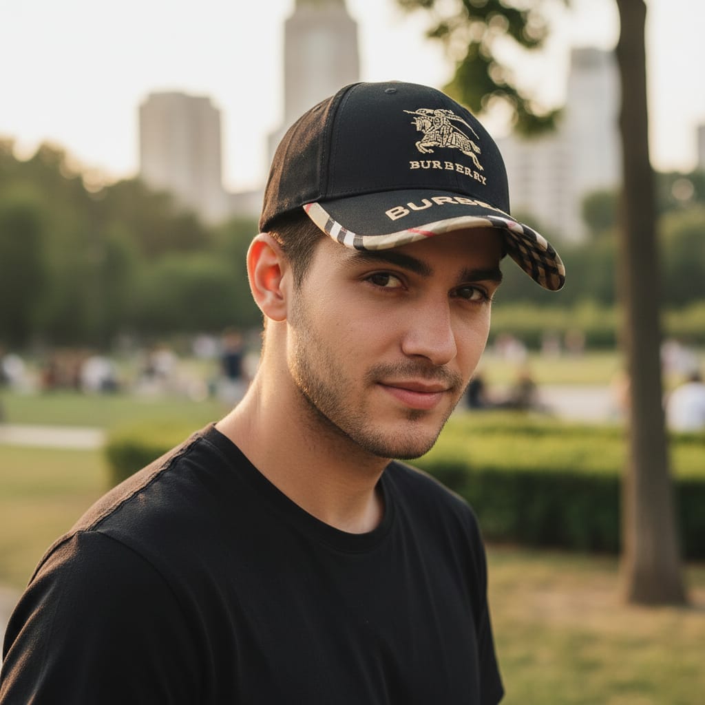 BURBERRY Twilight Obsidian Luxe Logo Baseball Cap with Heritage Brim