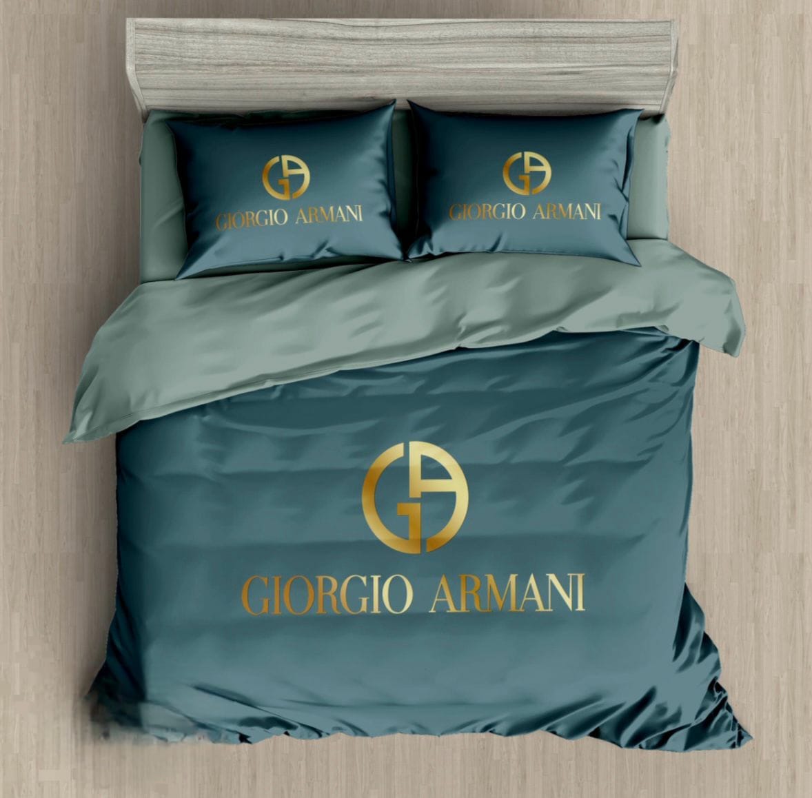 GIORGIO ARMANI Opulent Teal Luxe Satin King Size Bedding Set