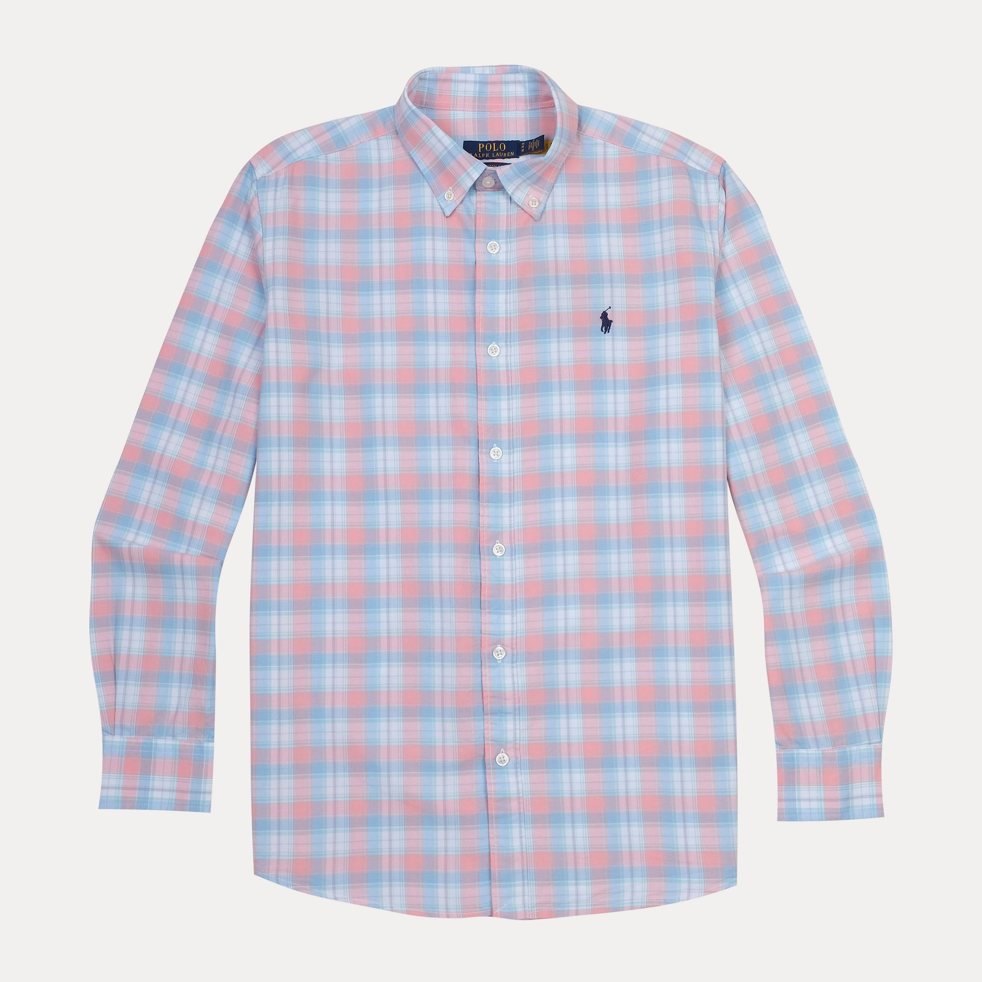 Polo Ralph Lauren Cotton Custom Fit Plaid Shirt in Serene Sunrise