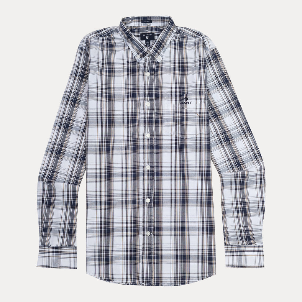 GANT Timeless Tartan Button-Up Shirt in Nautical Navy & Cloud White