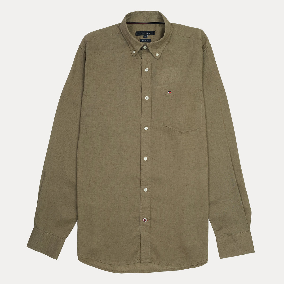 Tommy Hilfiger Earthy Olive Regular Fit Button-Up Linen Shirt