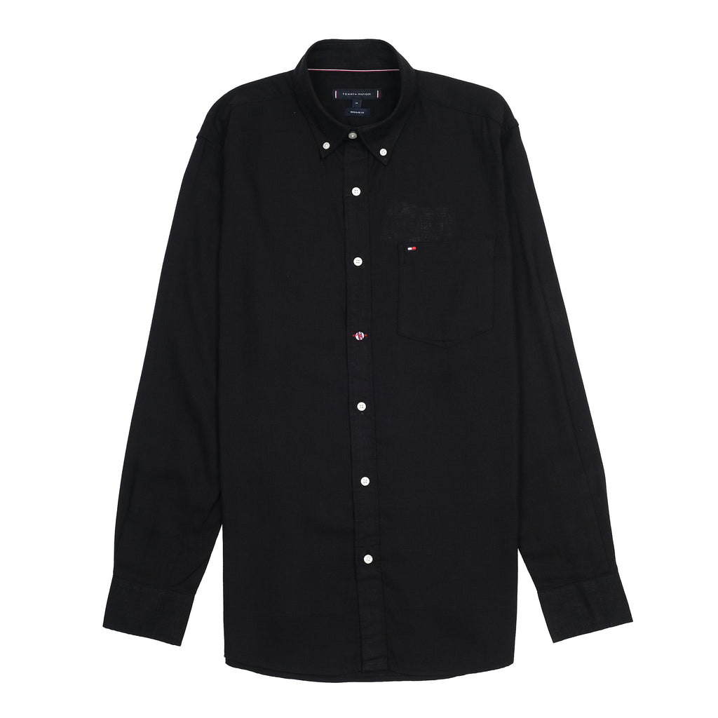 Tommy Hilfiger Classic Charcoal Elegance Button-Up Linen Shirt