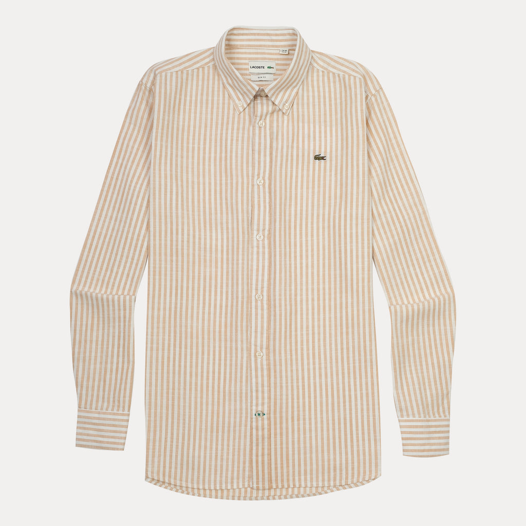 Lacoste Striped Elegance Slim Fit Shirt in Creamy Caramel
