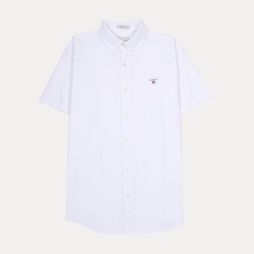 GANT Effortlessly Crisp Short-Sleeve Button-Up Shirt in Pristine White