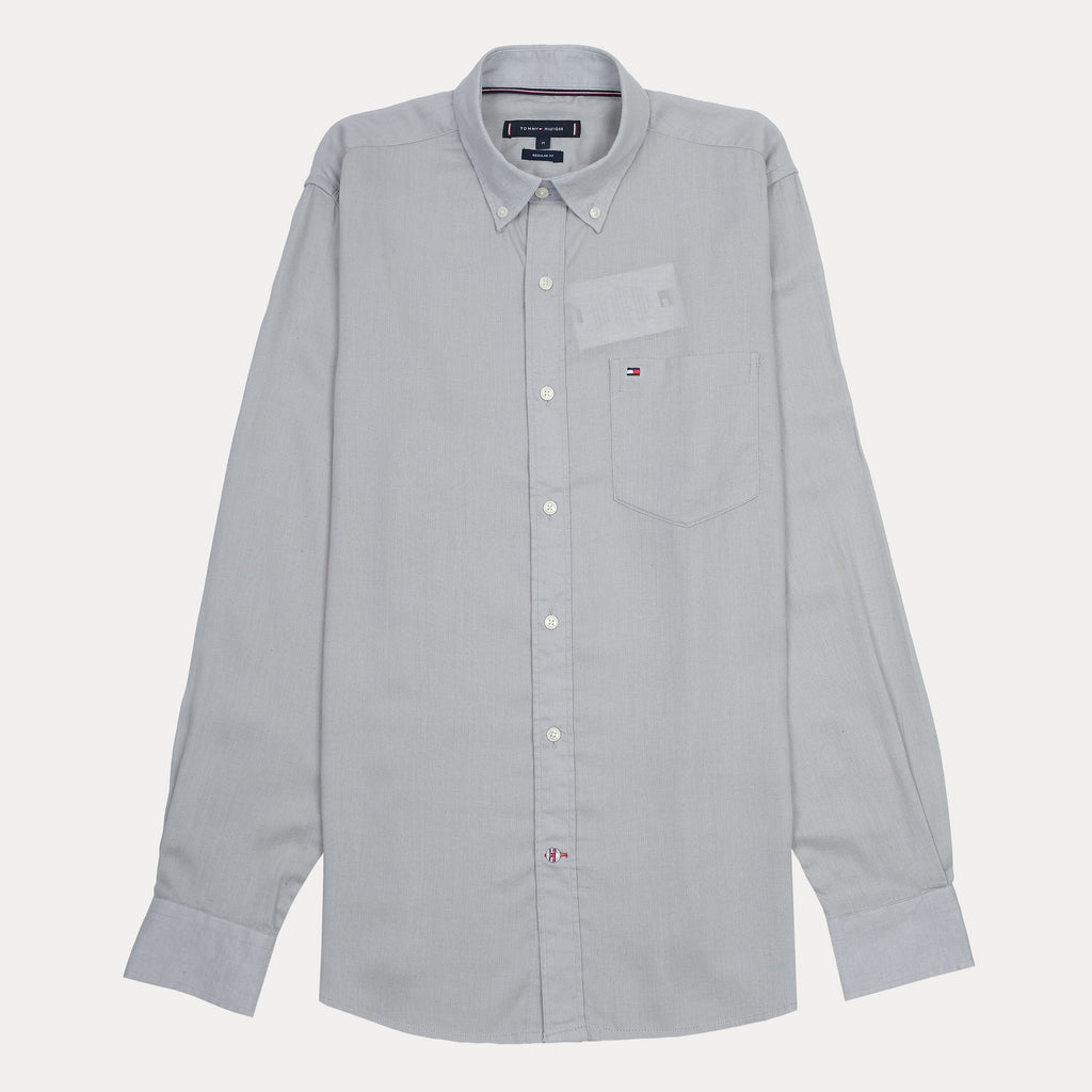 Tommy Hilfiger Elegant Misty Blue Button-Up Linen Shirt
