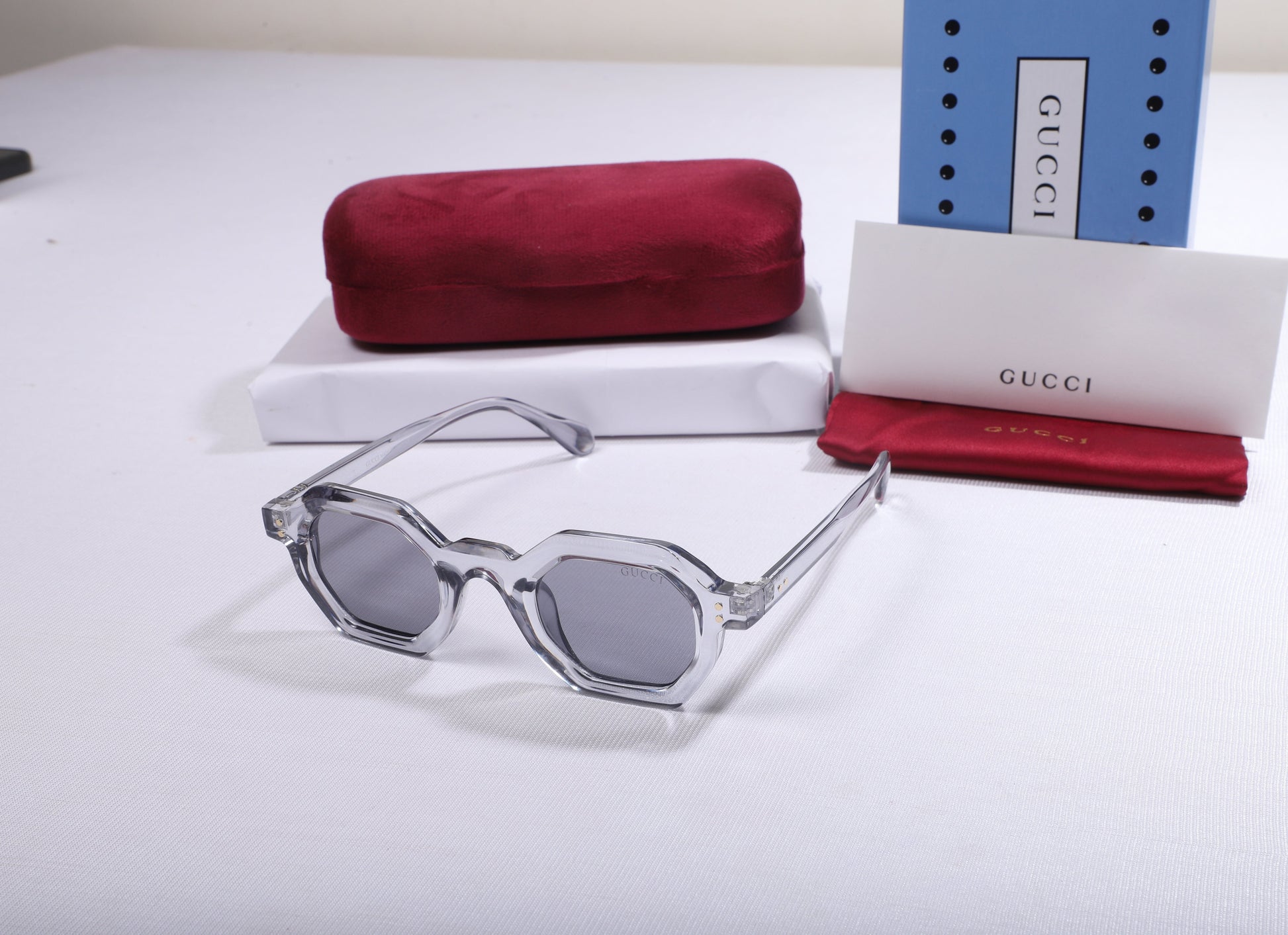 GUCCI Ethereal Mist Hexagonal Frame Sunglasses with Charcoal Lenses