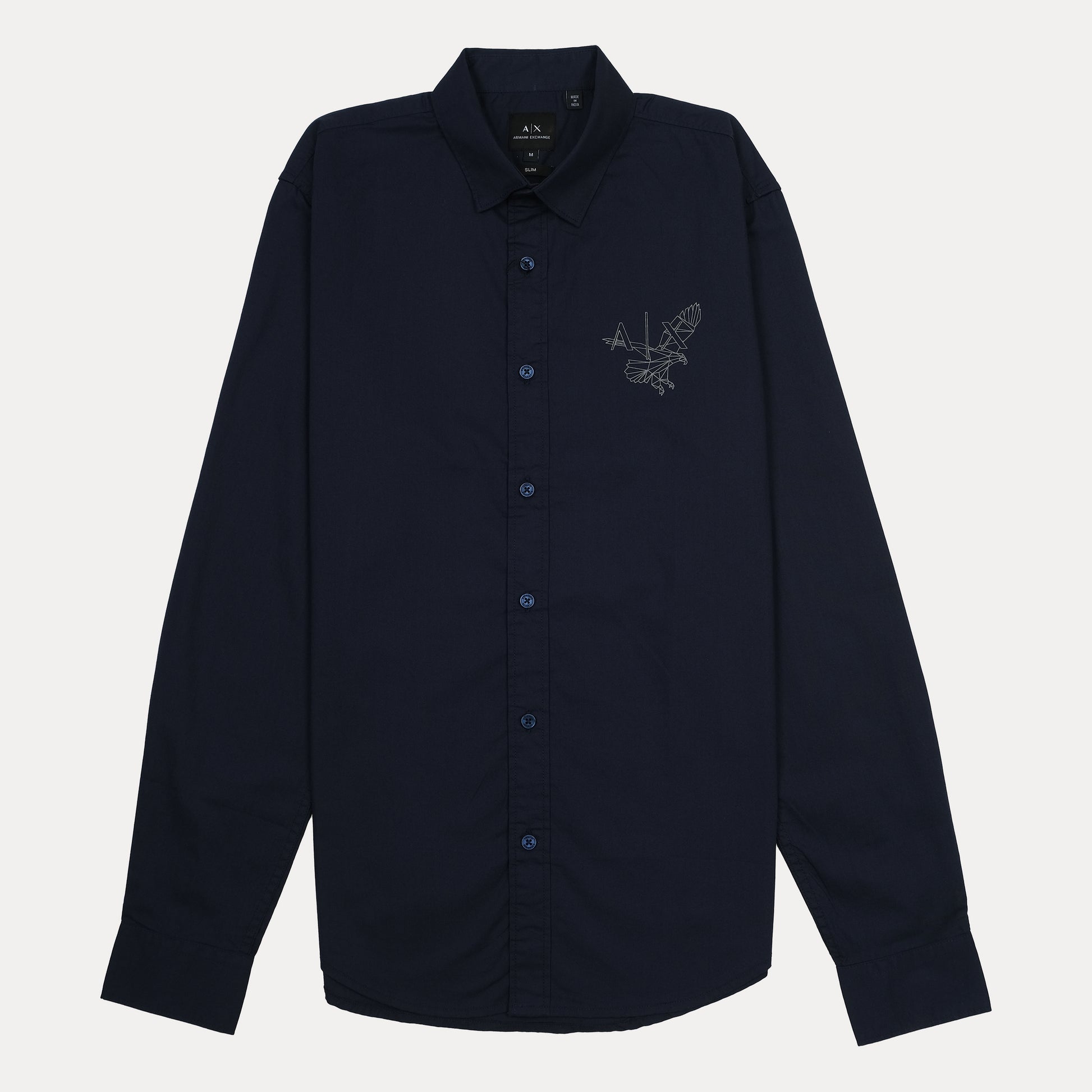 Armani Exchange Slim Fit Navy Button-Up Shirt with Embroidered Detail