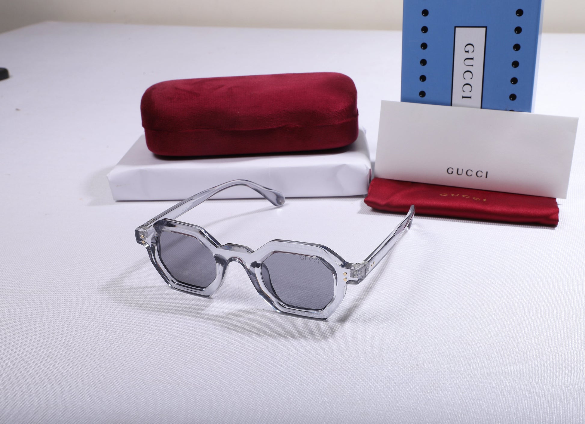 GUCCI Crystal Mirage Hexagonal Frame Sunglasses with Case
