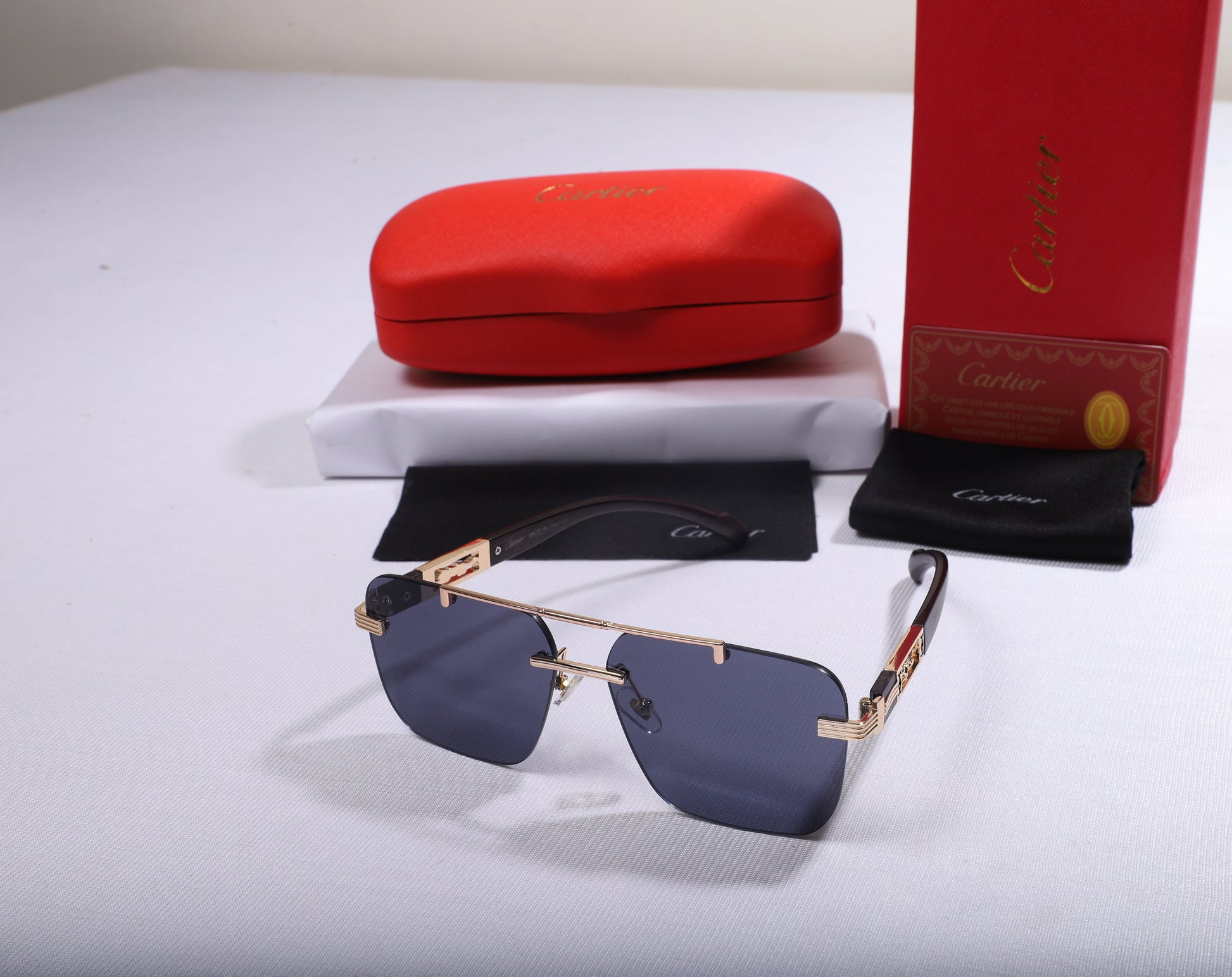 Cartier Luxe Square Sunglasses with Gold Accents