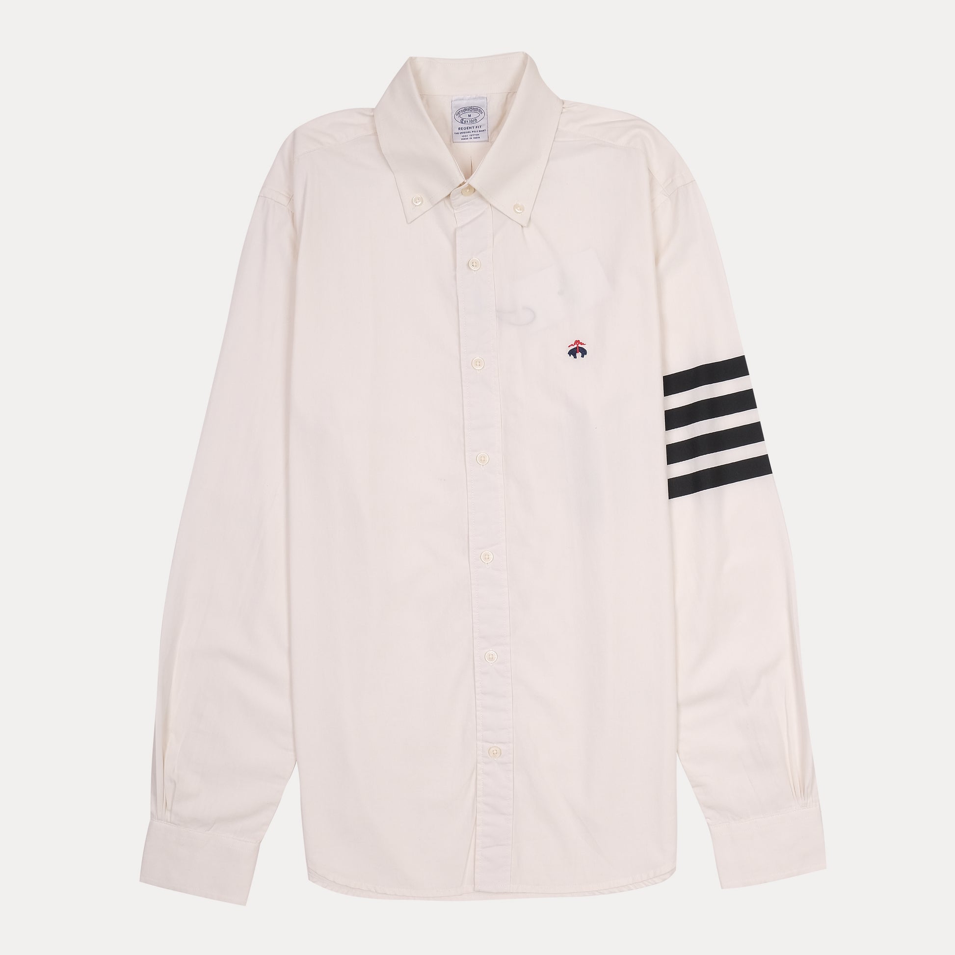 BROOKS BROTHERS Creamy Almond Regent Fit Long Sleeve Shirt with Striped Accent
