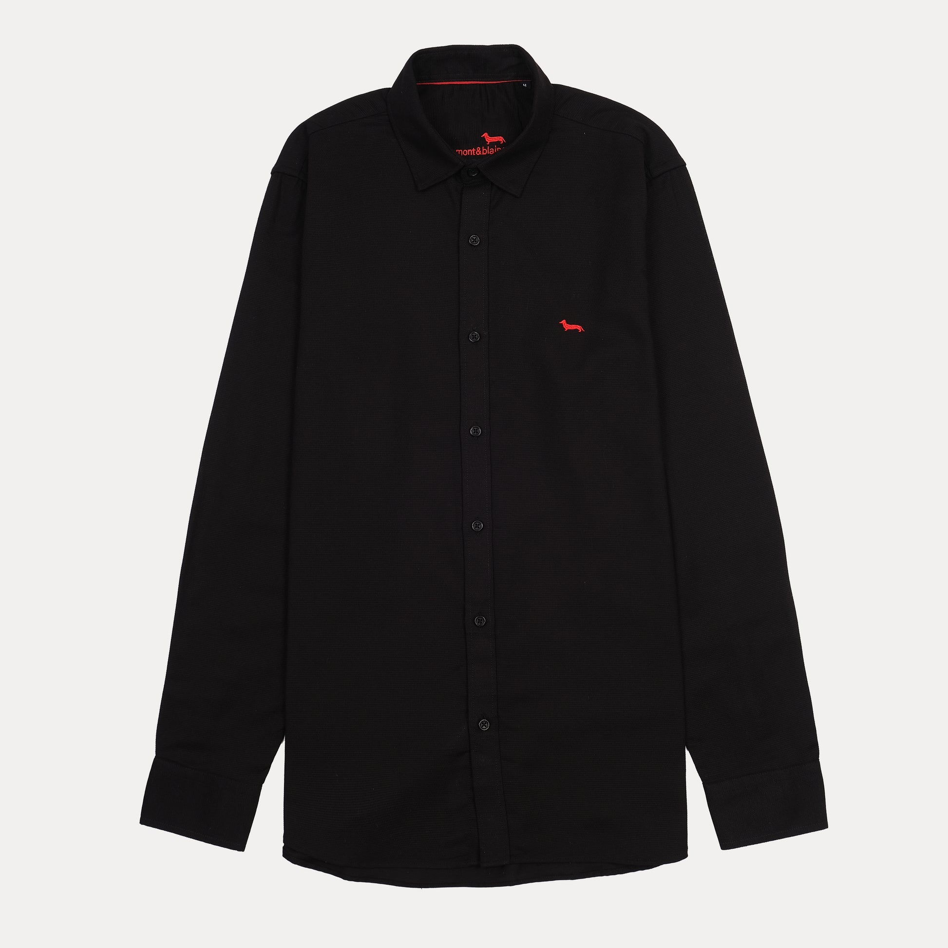 Harmont & Blaine Regular Fit Black Button-Up Shirt with Red Logo
