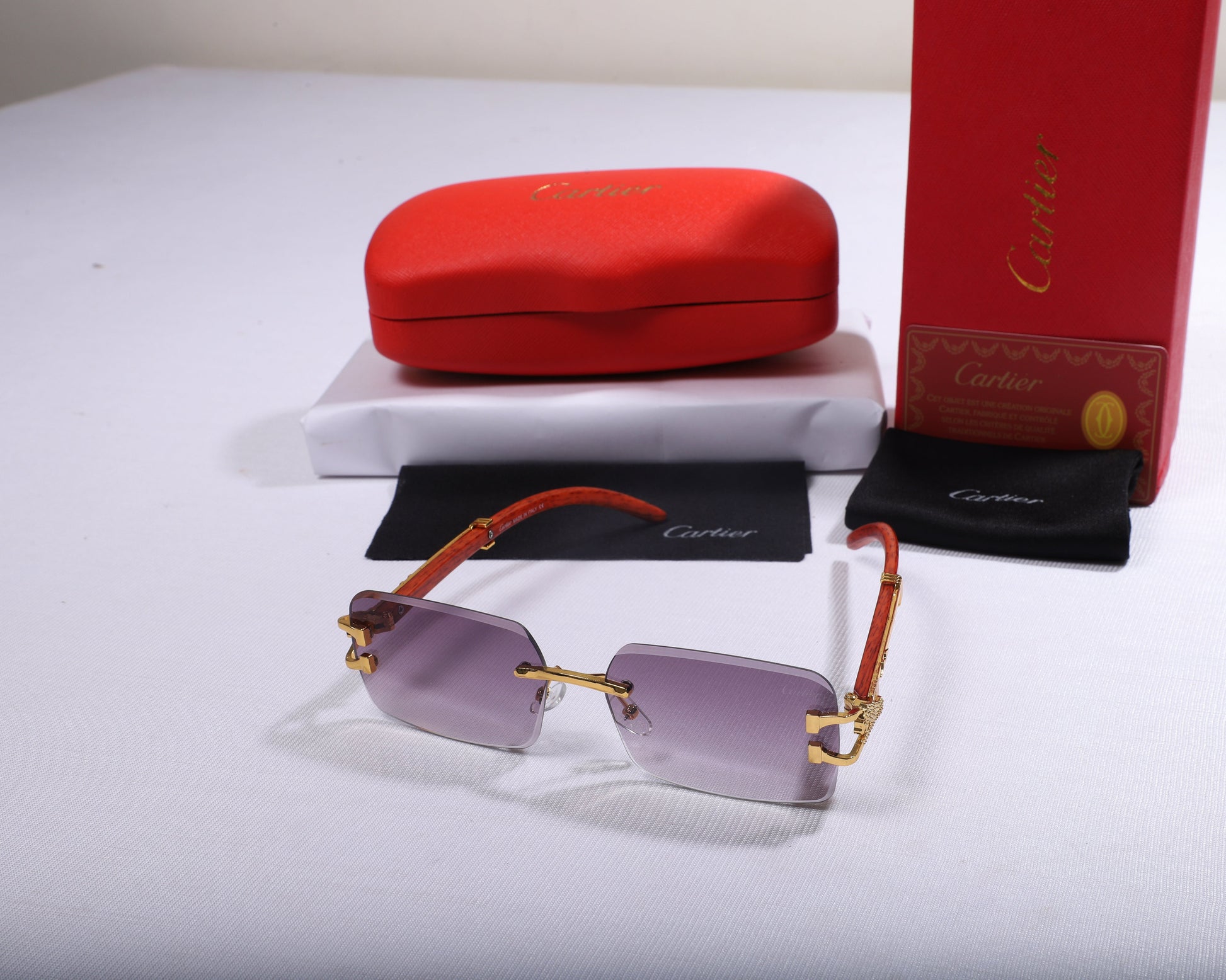 Cartier Luxe Square Sunglasses with Gold Accents