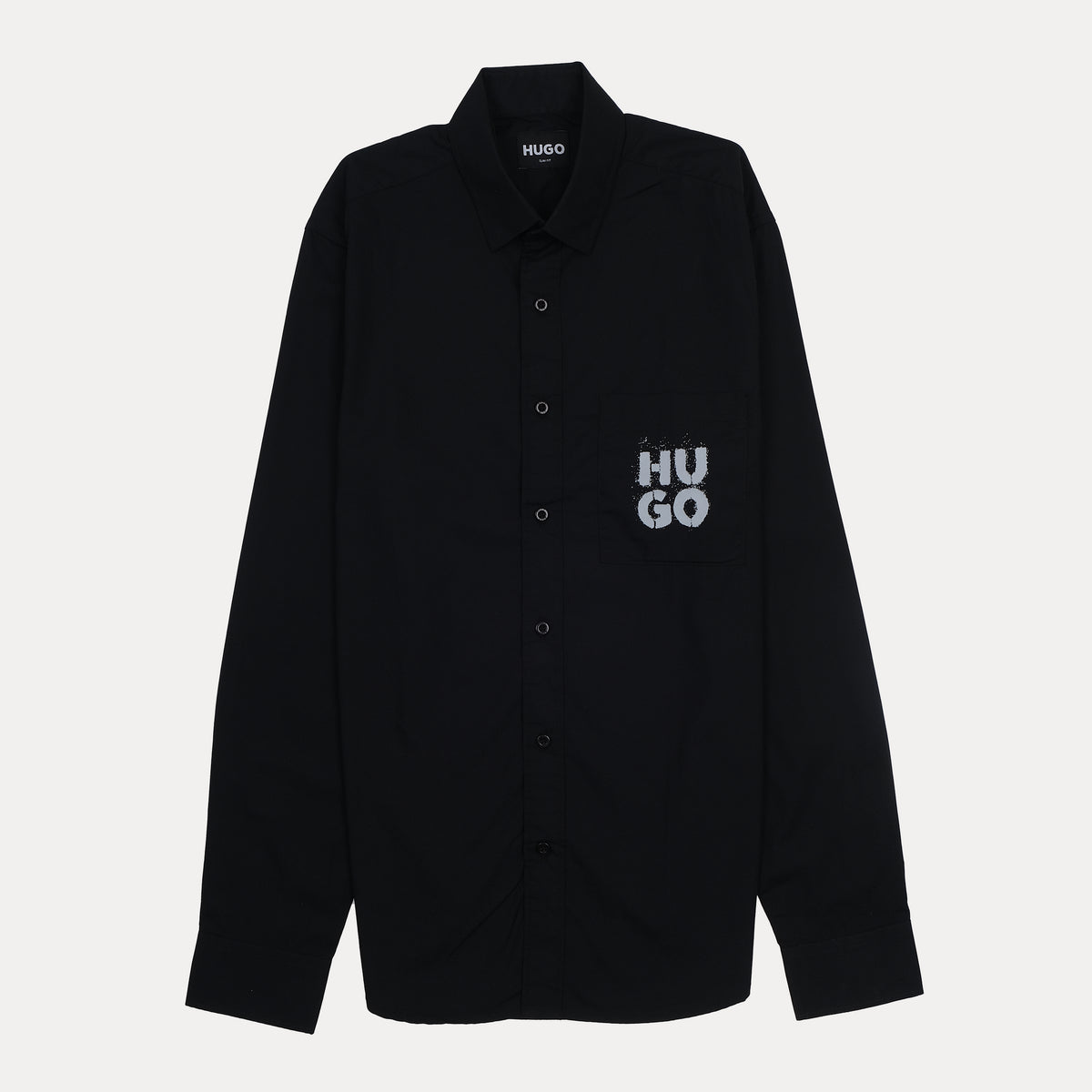 HUGO Modern Fit Black Button-Up Shirt with Logo