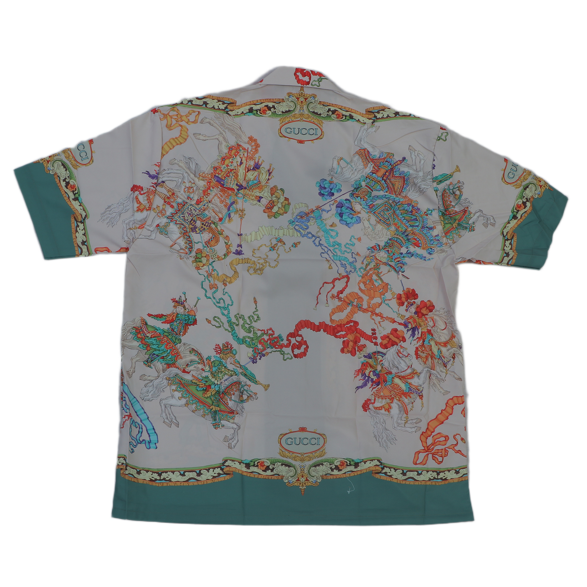 GUCCI Mystical Emerald Tailored Fit Short Sleeve Silk Shirt