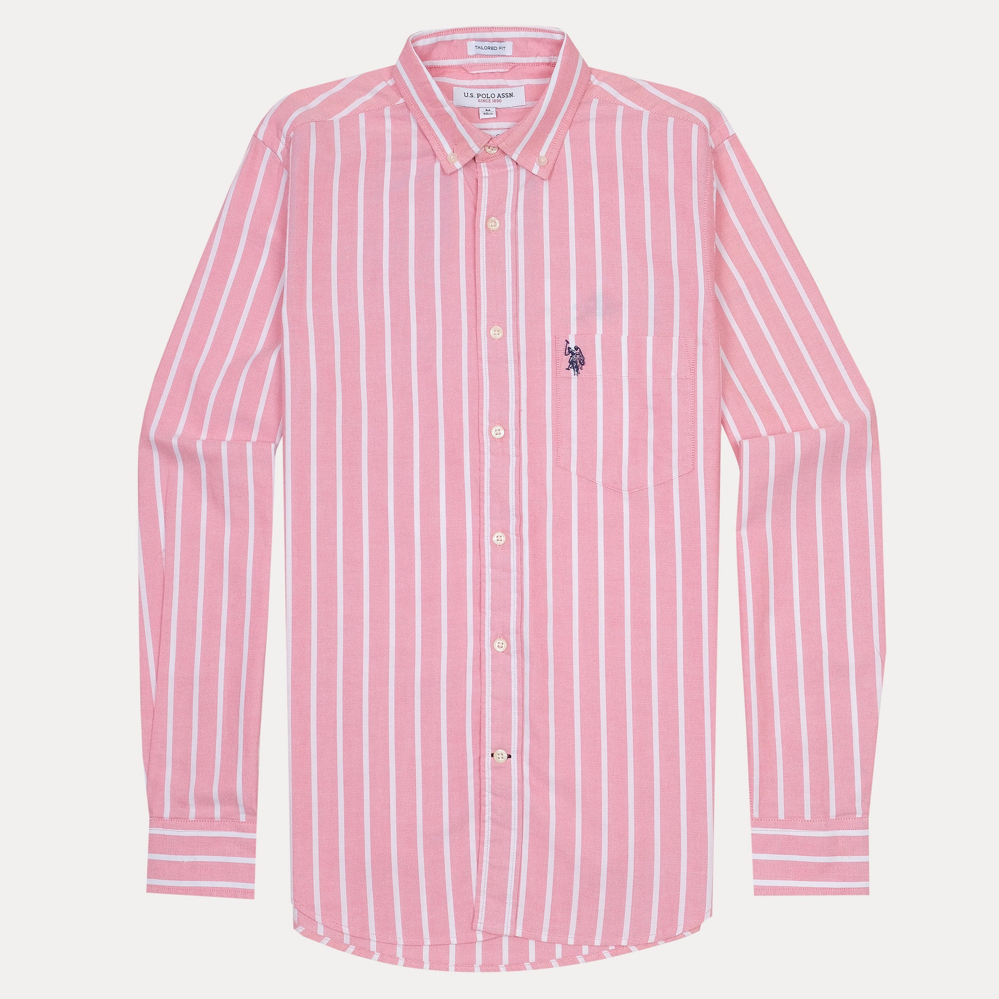 U.S. Polo Assn. Tailored Fit Striped Shirt in Blush Pink Delight