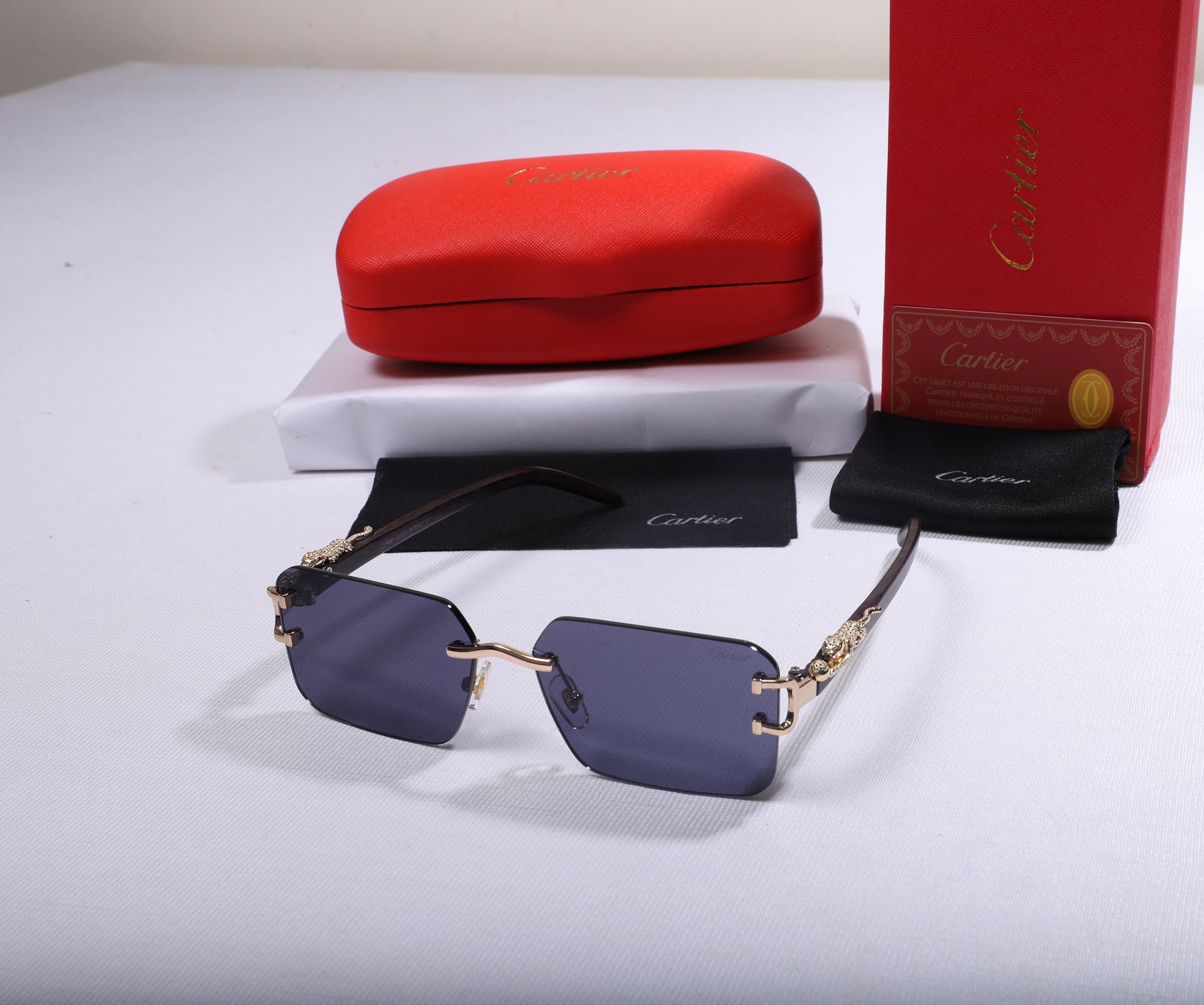 Cartier Luxe Square Sunglasses with Gold Accents