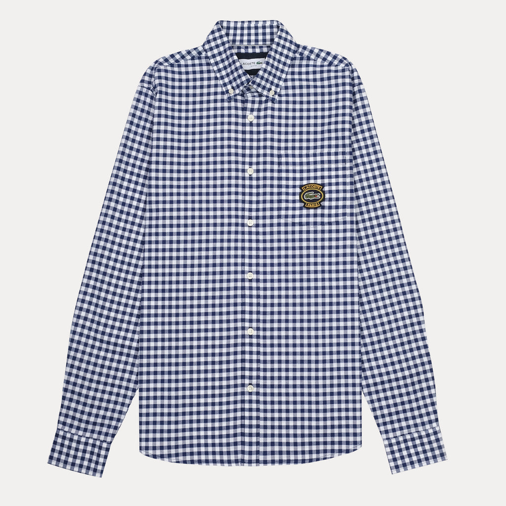 Lacoste Slim Fit Gingham Delight Shirt in Nautical Navy & White