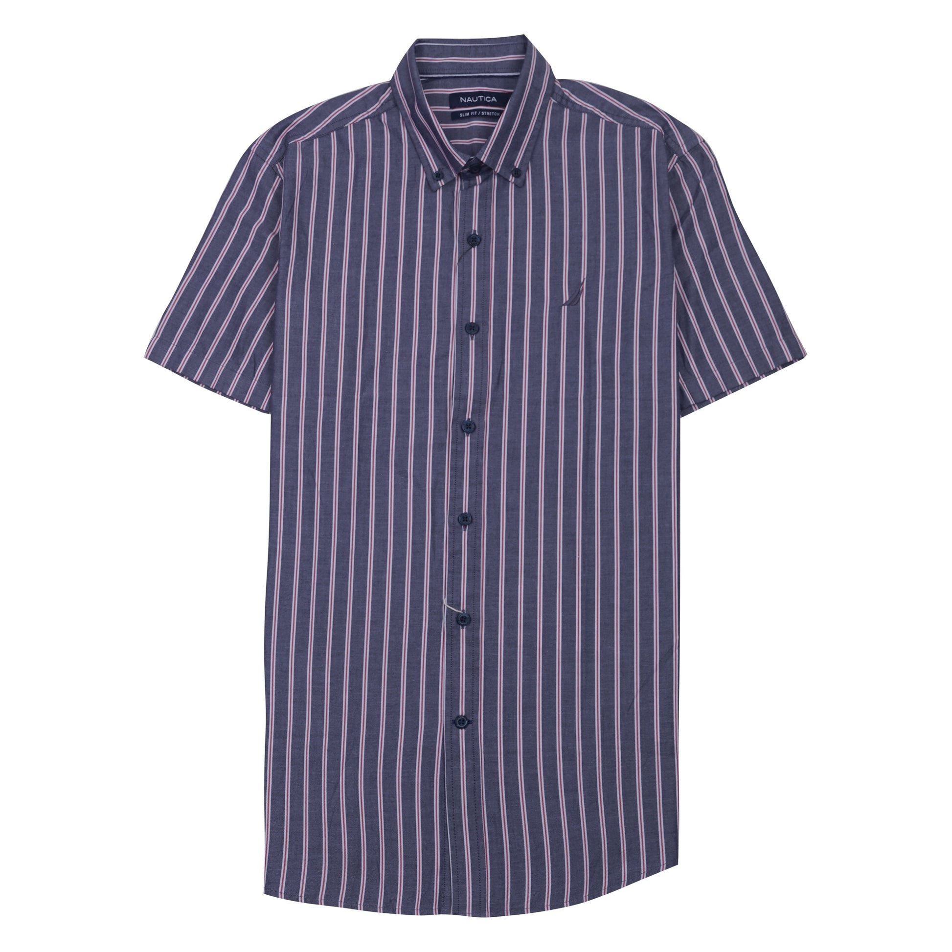 NAUTICA Prismatic Indigo Tailored Fit Short Sleeve Striped Shirt