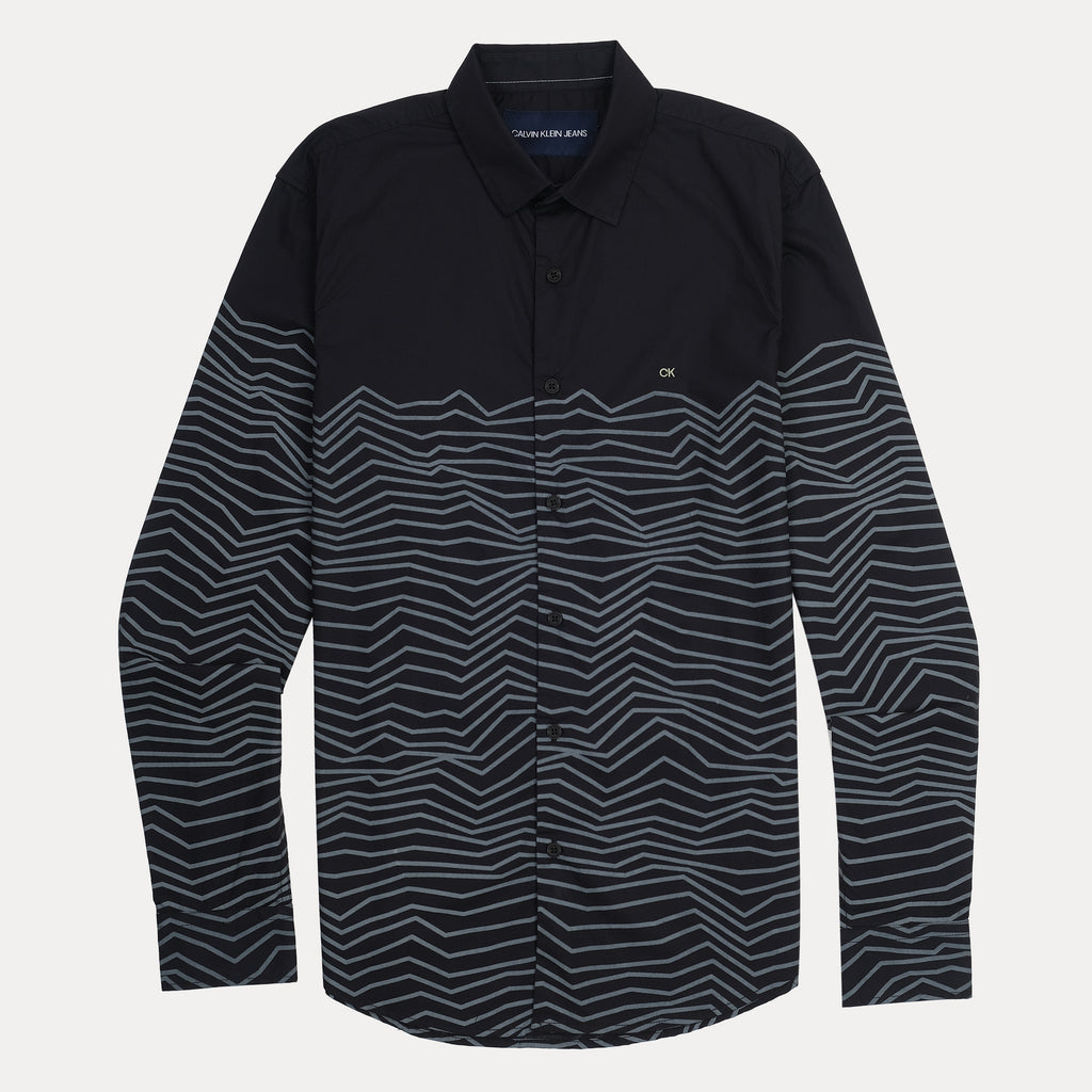 Calvin Klein Striking Waves Button-Up Shirt in Midnight Black