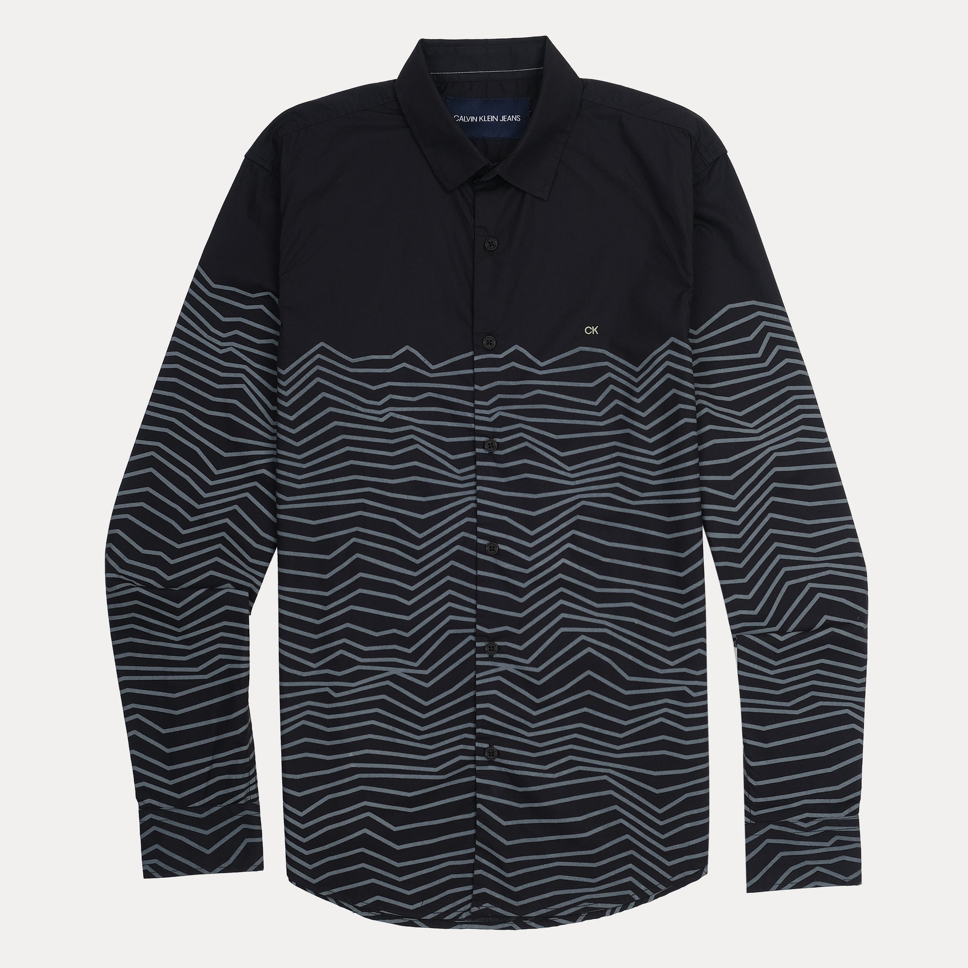 Calvin Klein Striking Waves Button-Up Shirt in Midnight Black