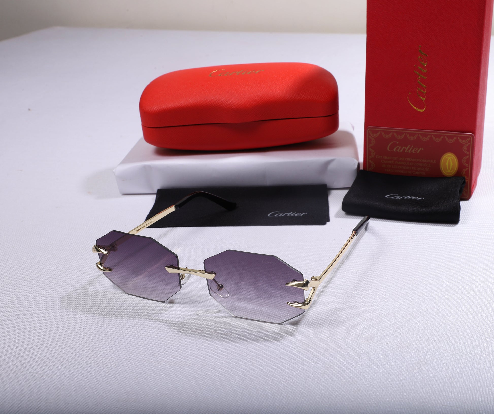 Cartier Octagonal Gradient Sunglasses with Red Case