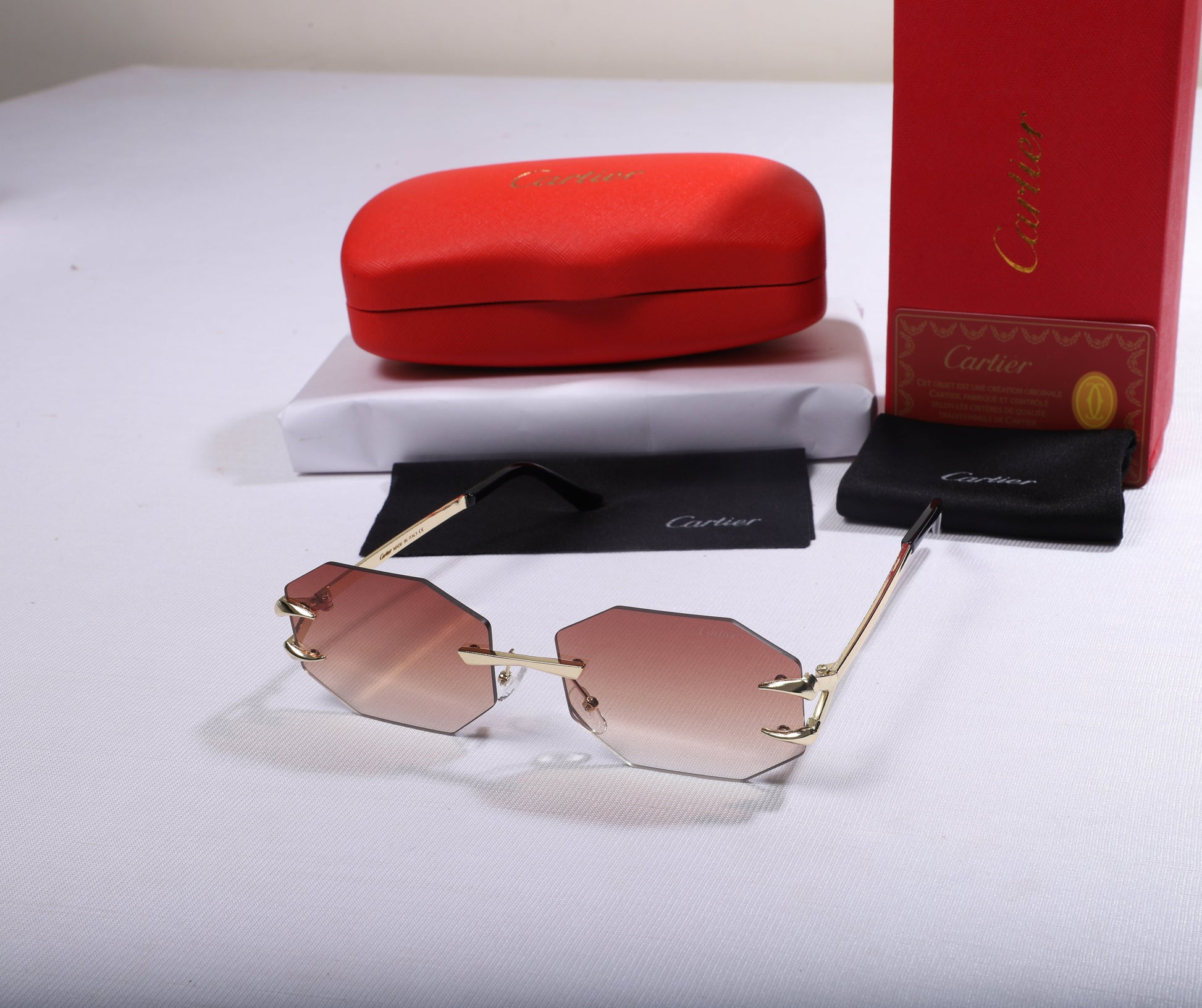 Cartier Octagonal Gradient Sunglasses with Red Case