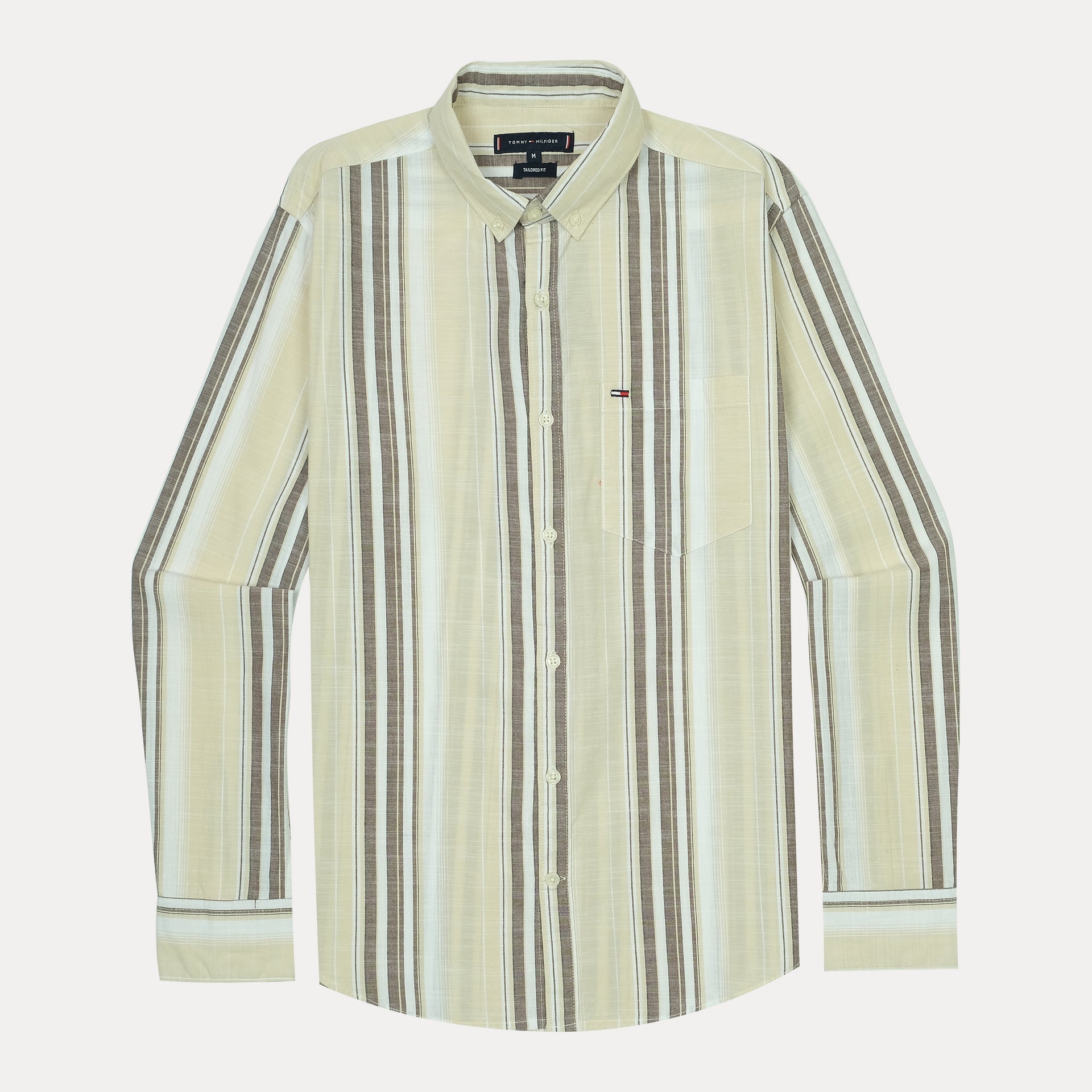 TOMMY HILFIGER Sandstone Silk-Smooth Tailored Fit Long Sleeve Striped Shirt