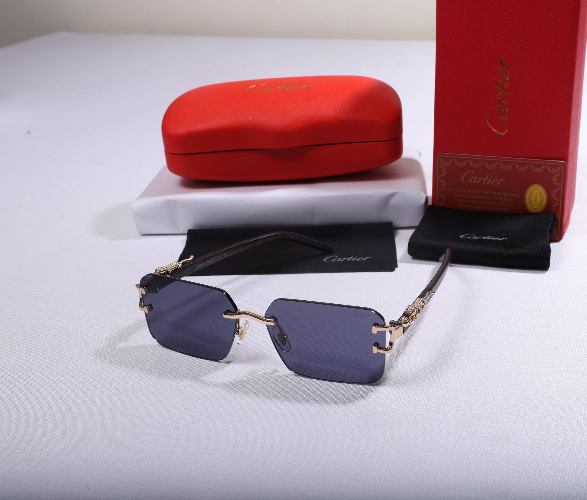 Cartier Luxe Square Sunglasses with Gold Accents