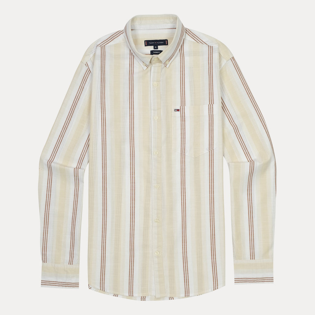 TOMMY HILFIGER Serene Pearl Tailored Fit Long Sleeve Striped Button-Up Shirt