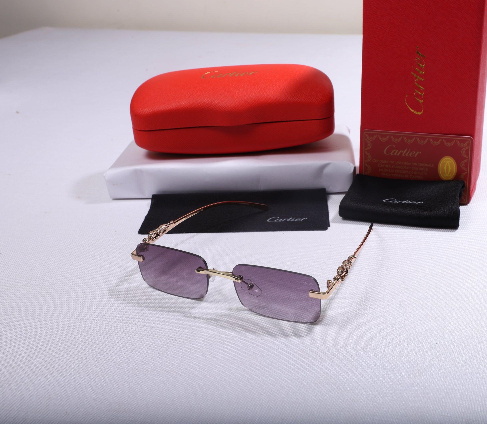 Cartier Elegant Square Sunglasses with Decorative Temples