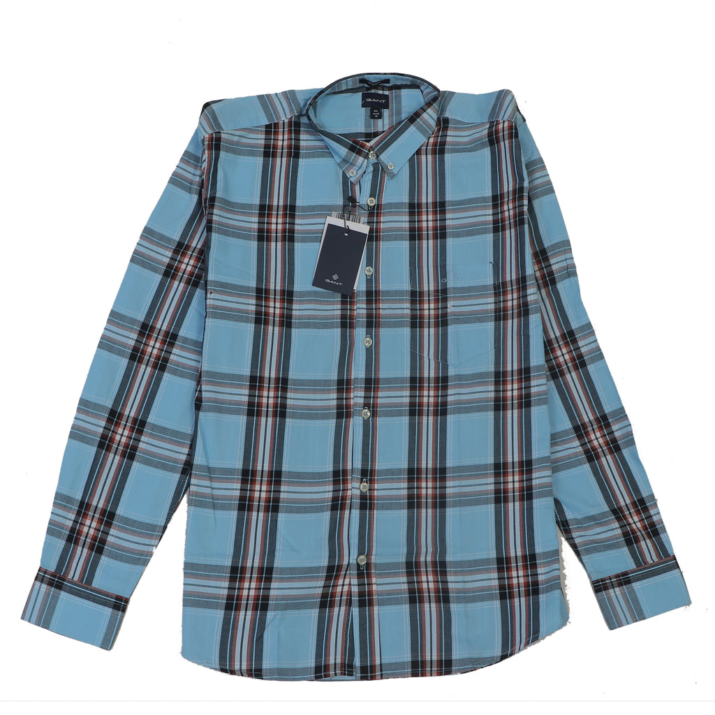 GANT Serene Aqua Tailored Fit Long Sleeve Plaid Shirt