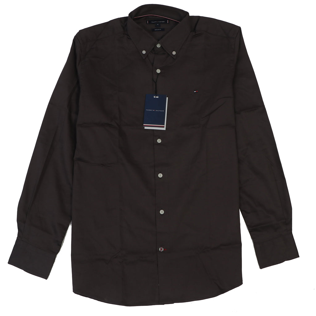 TOMMY HILFIGER Earthy Walnut Tailored Fit Long Sleeve Button-Down Shirt
