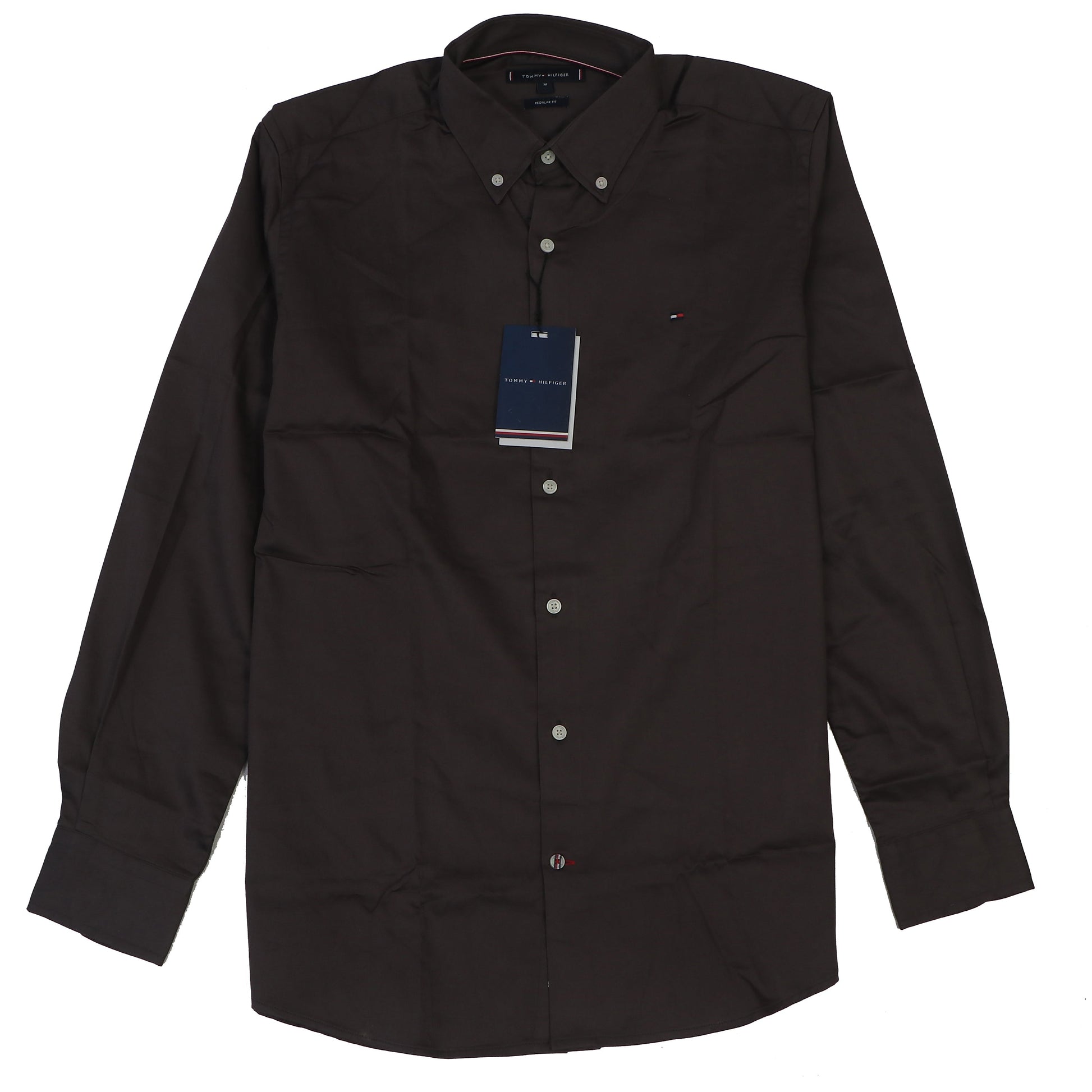 TOMMY HILFIGER Earthy Walnut Tailored Fit Long Sleeve Button-Down Shirt