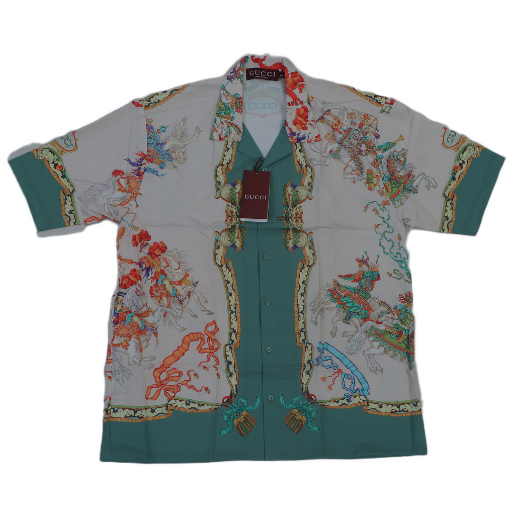 GUCCI Mystical Emerald Tailored Fit Short Sleeve Silk Shirt