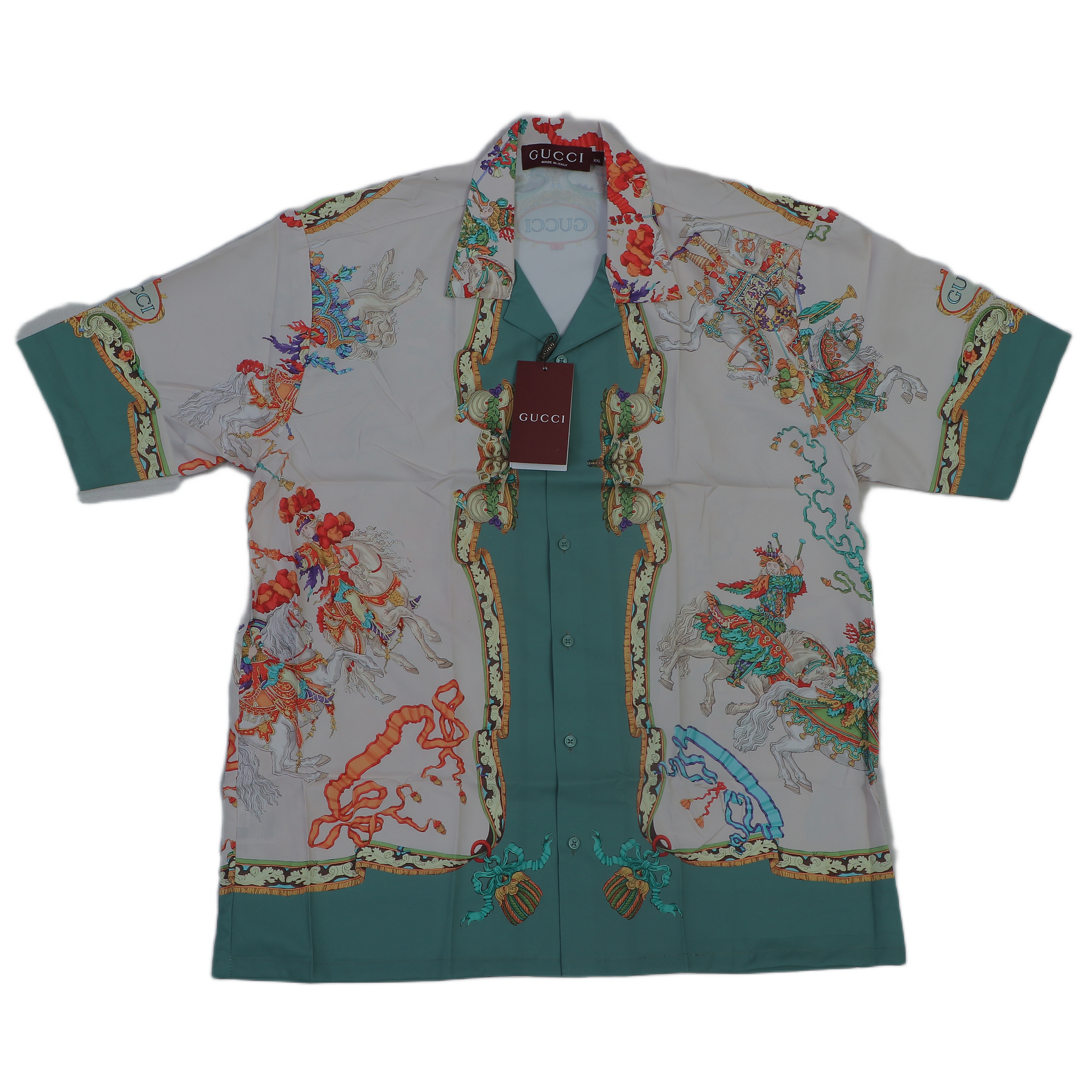GUCCI Mystical Emerald Tailored Fit Short Sleeve Silk Shirt