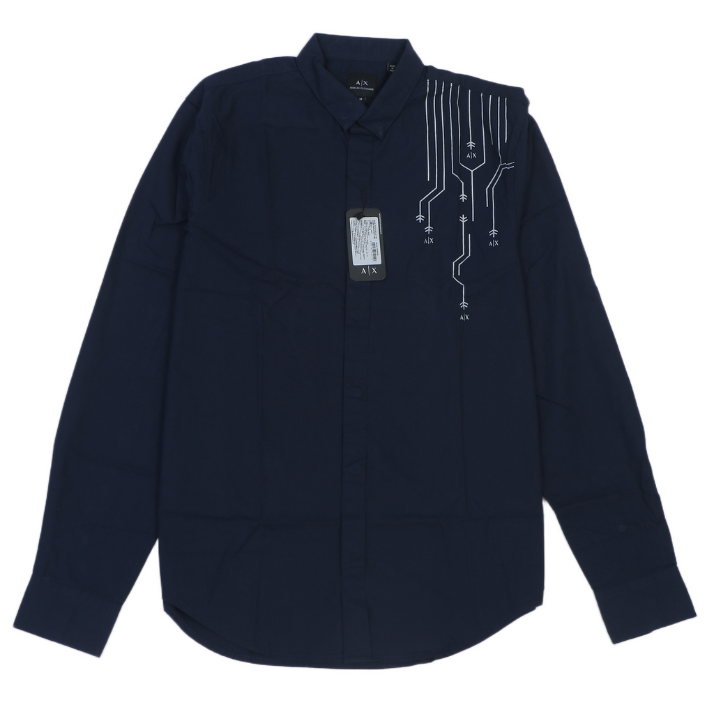 ARMANI EXCHANGE Luminous Indigo Tailored Fit Long Sleeve Button-Up Shirt