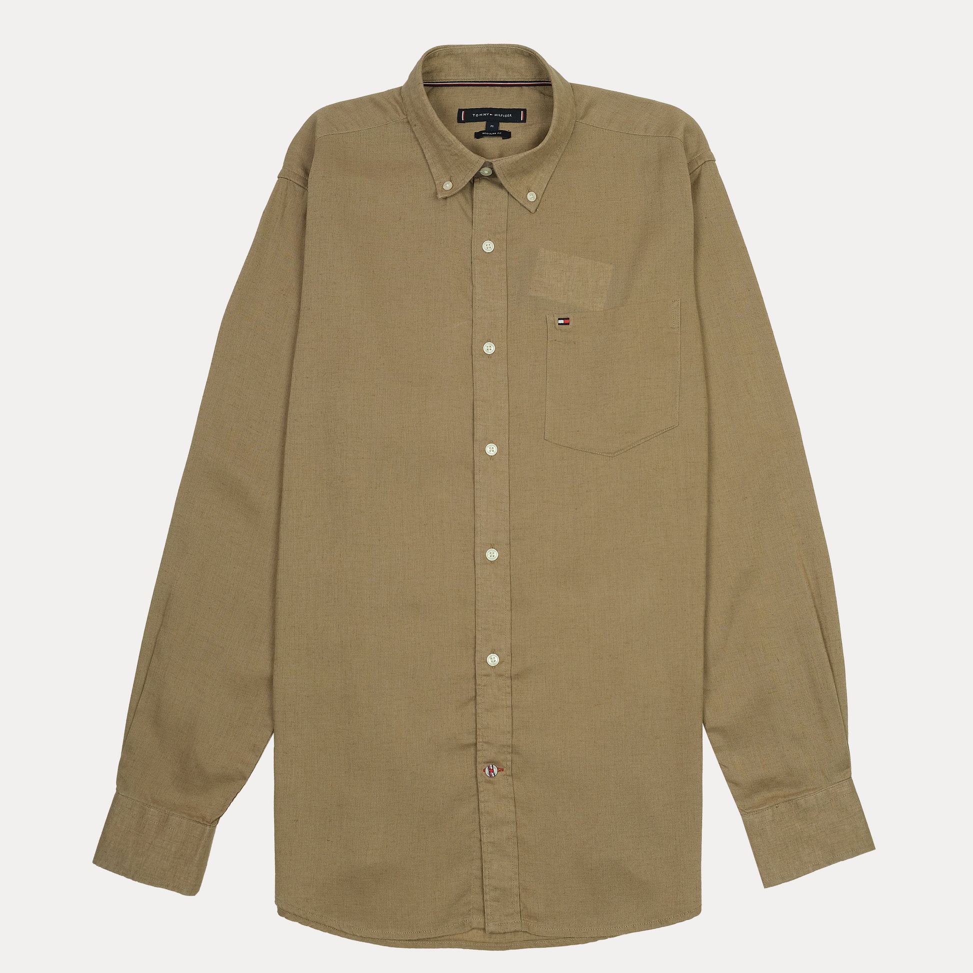 Tommy Hilfiger Elegant Earthy Button-Up Shirt in Rustic Linen