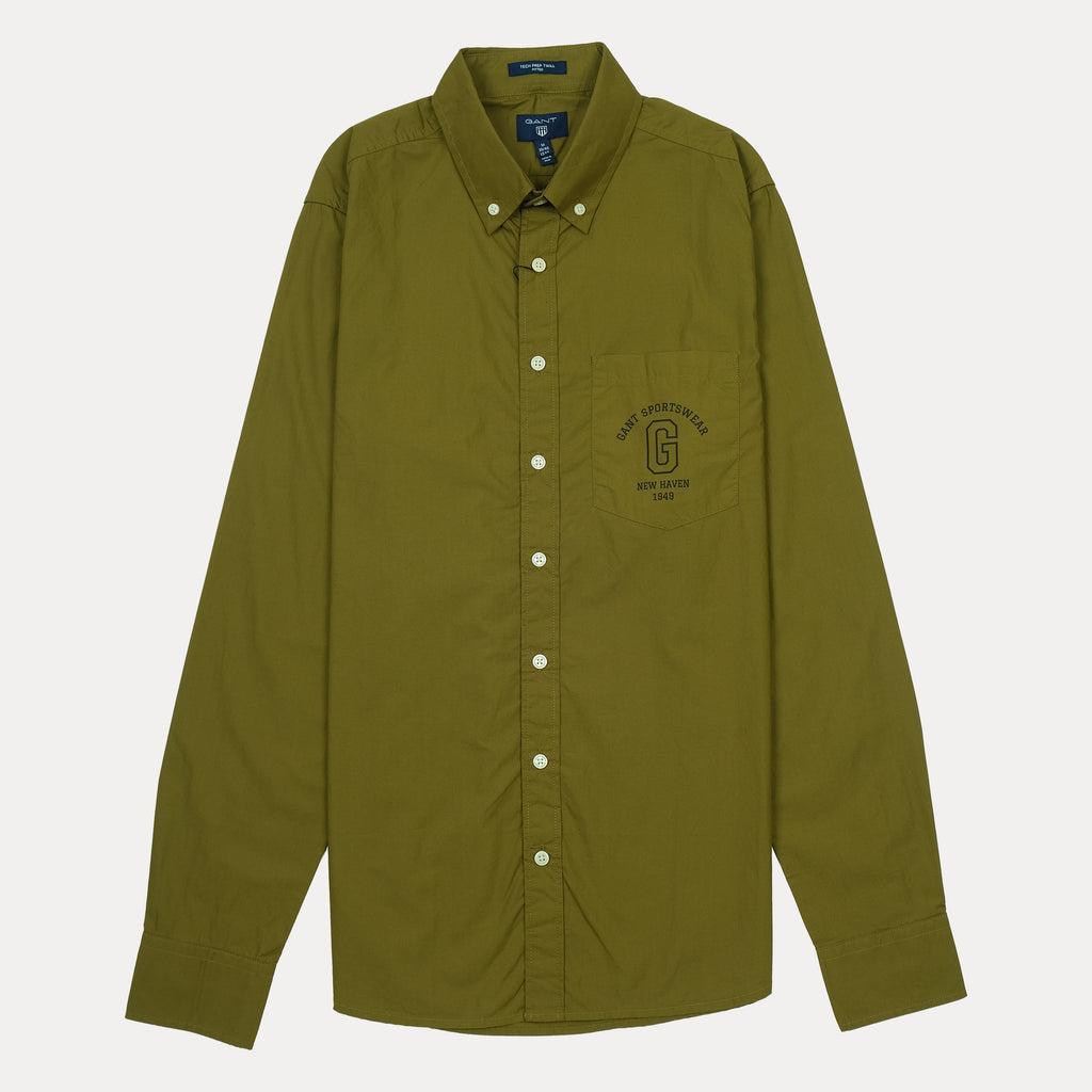 GANT Tech Prep Twill Long Sleeve Shirt in Olive Green
