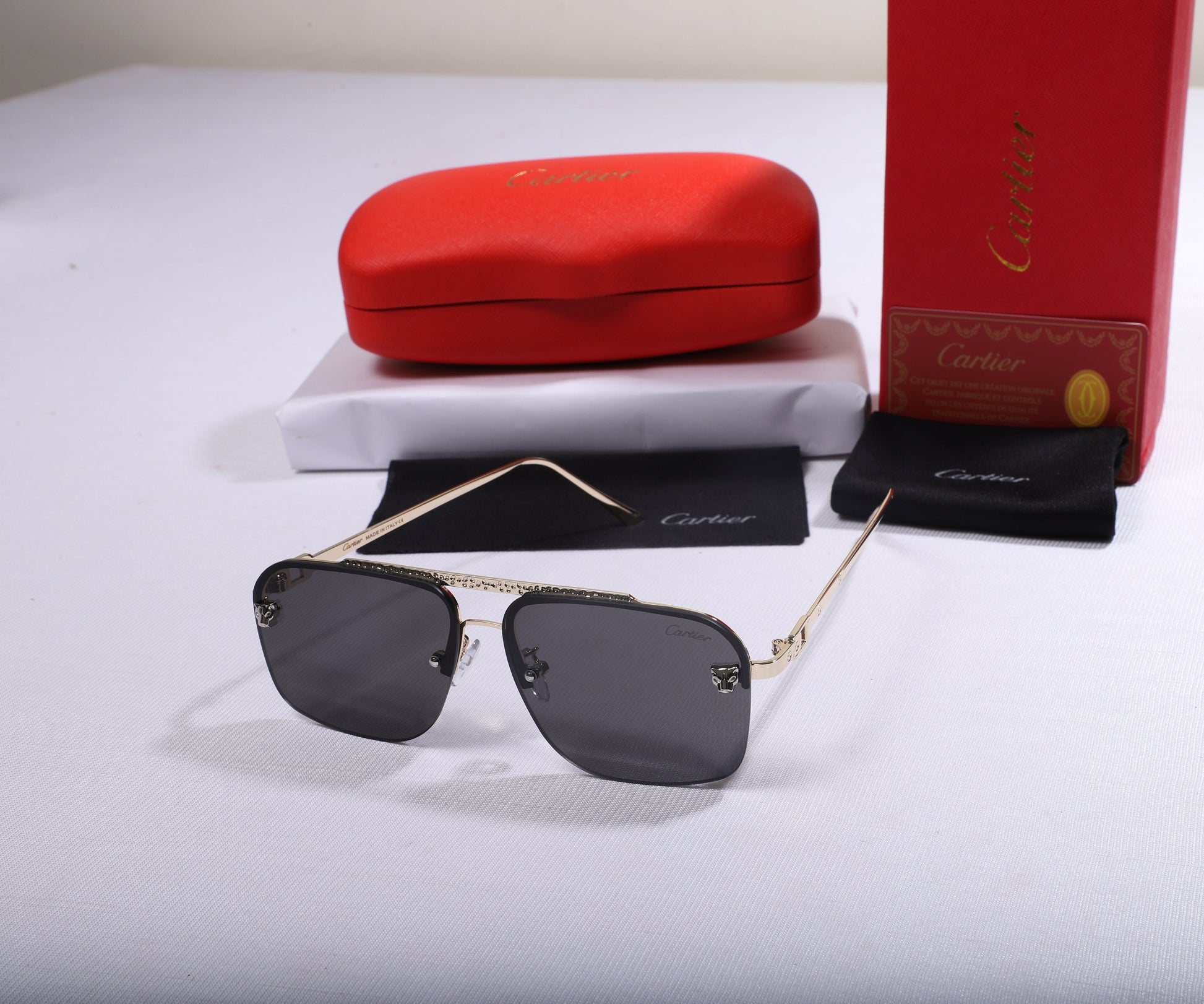 Cartier Luxe Square Sunglasses with Gold Accents