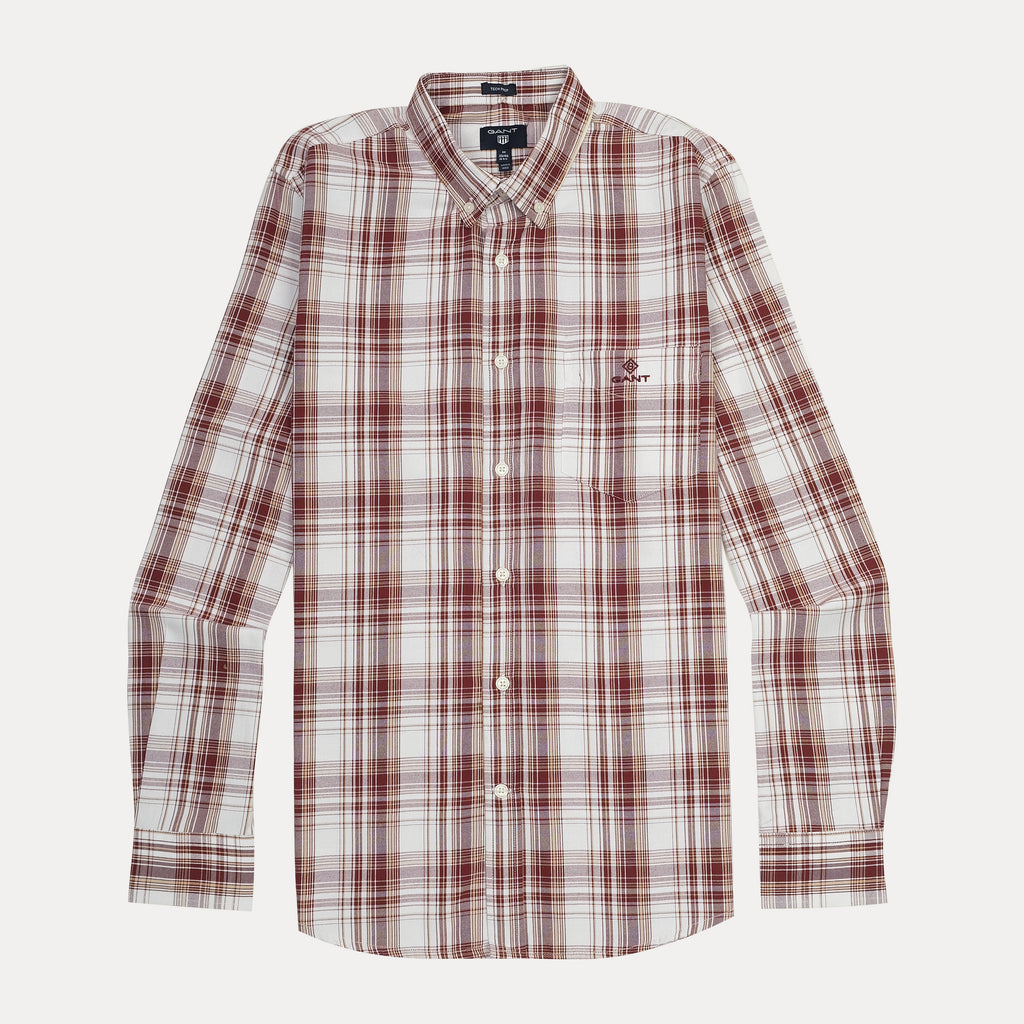 GANT Rustic Plaid Button-Up Shirt in Autumnal Crimson
