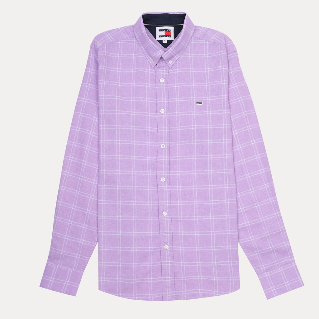 Tommy Jeans Linen Effervescent Lilac Plaid Button-Up Shirt