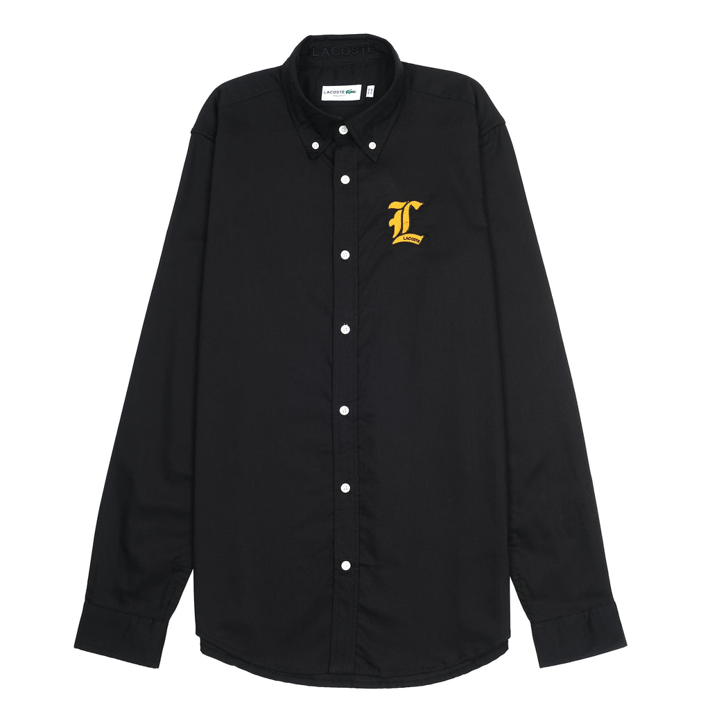 Lacoste Elegant Black Button-Up Shirt with Golden Emblem
