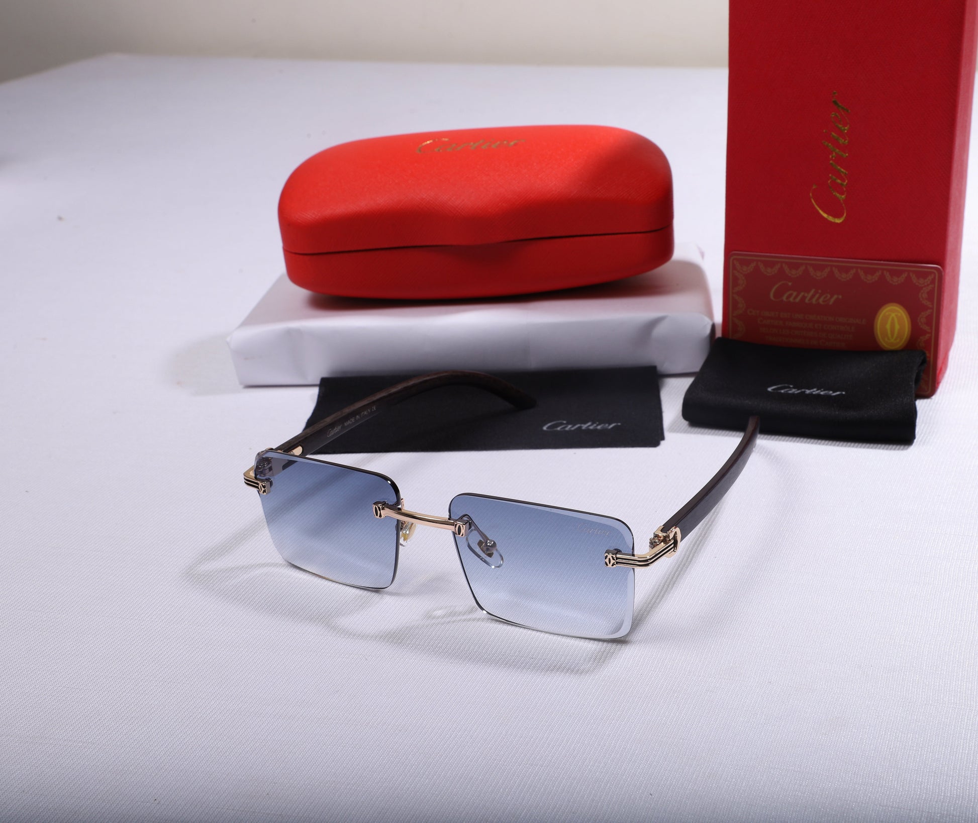 Cartier Luxe Square Sunglasses with Blue Gradient Lenses
