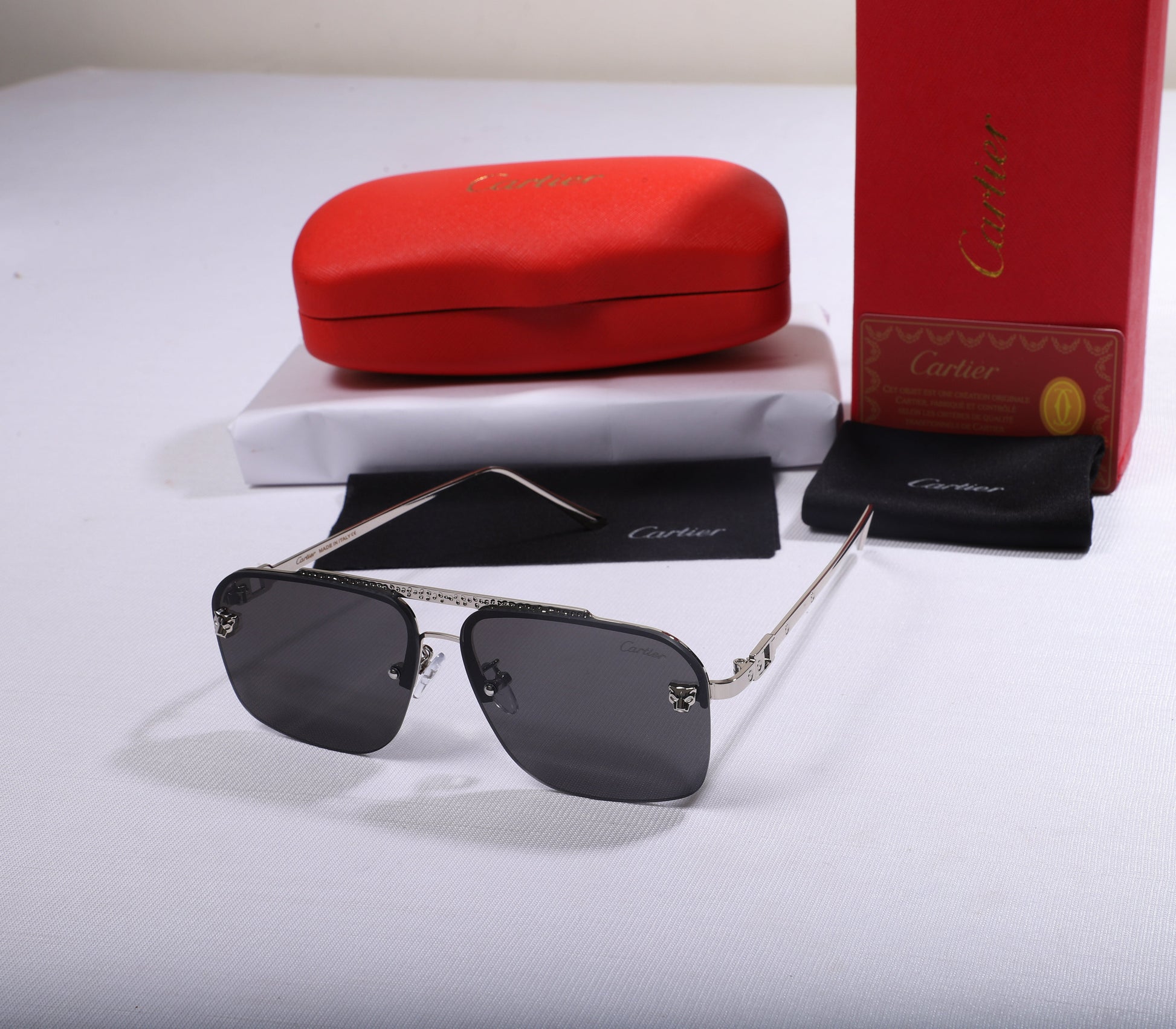Cartier Luxe Square Sunglasses with Signature Detailing