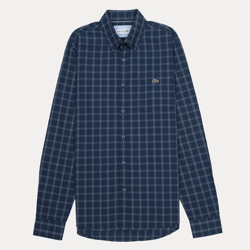 Lacoste Slim Fit Nautical Plaid Shirt in Deep Ocean Blue