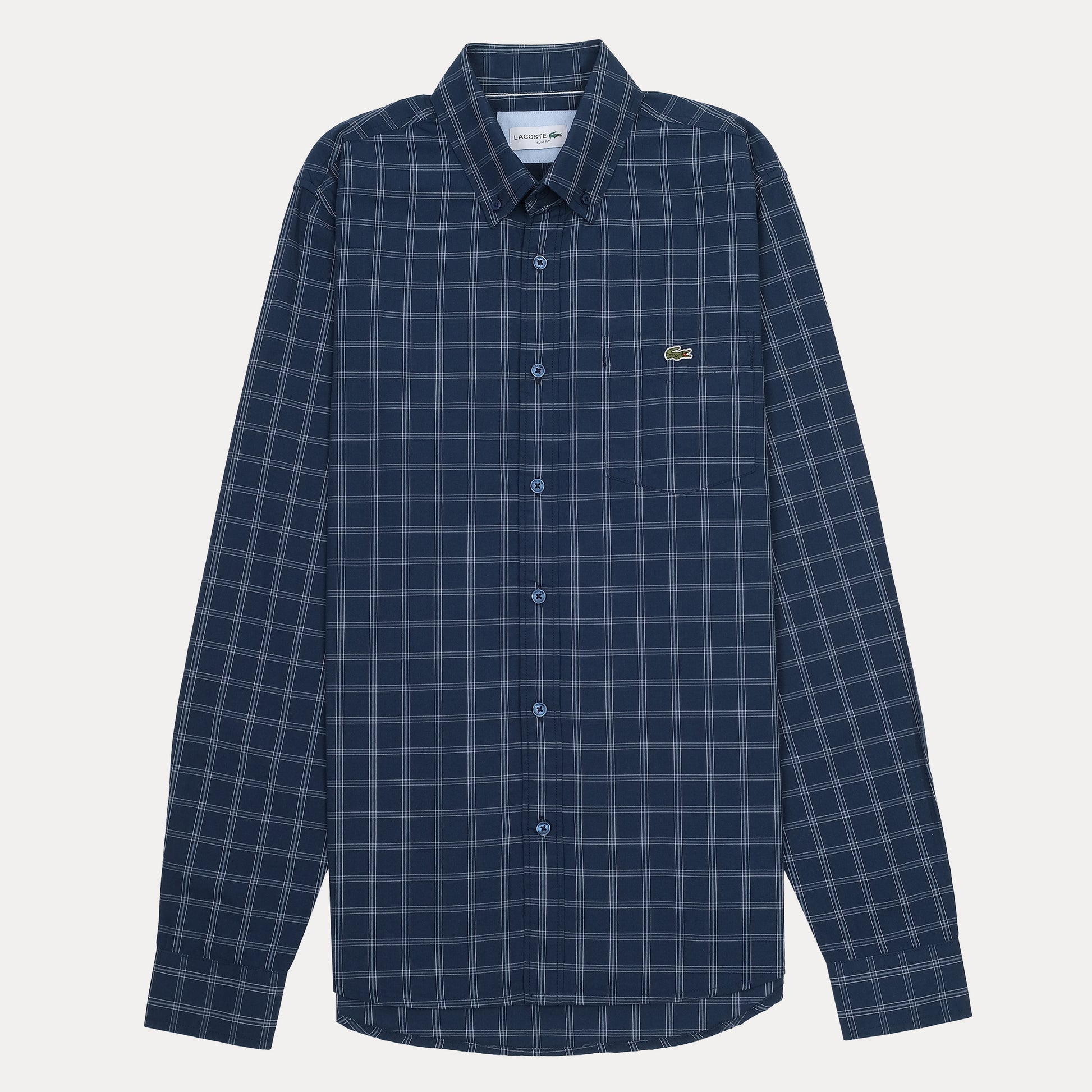 Lacoste Slim Fit Nautical Plaid Shirt in Deep Ocean Blue