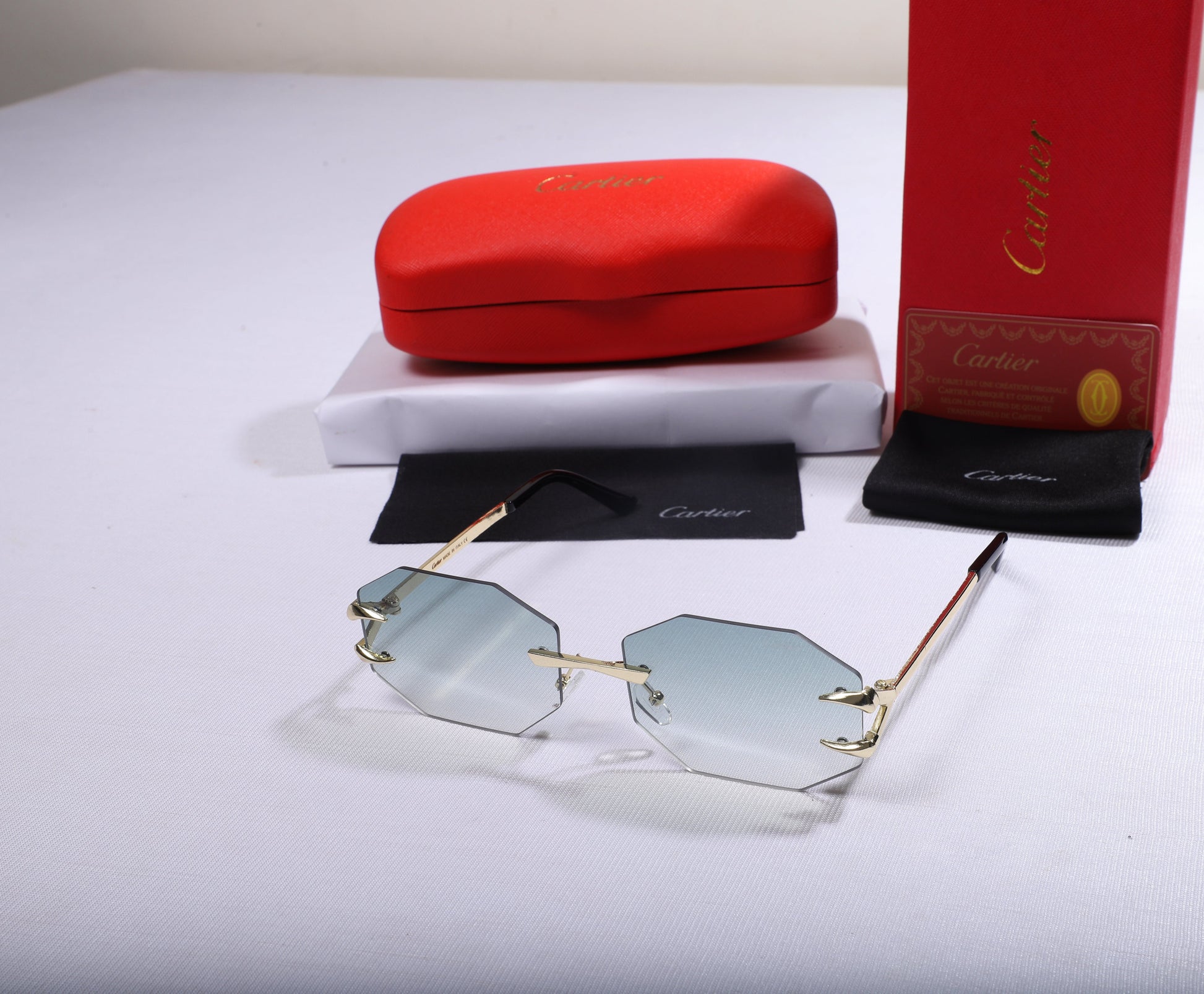 Cartier Octagonal Blue Lens Sunglasses